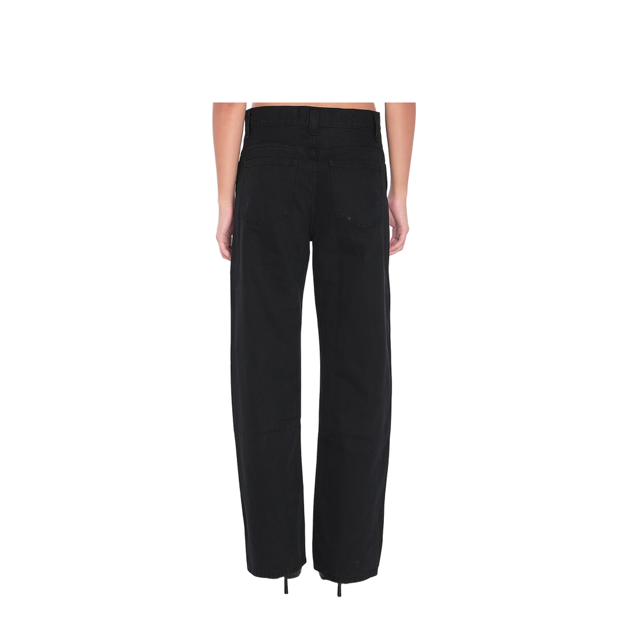 Black Cotton Five-Pocket Design Straight Leg Pants