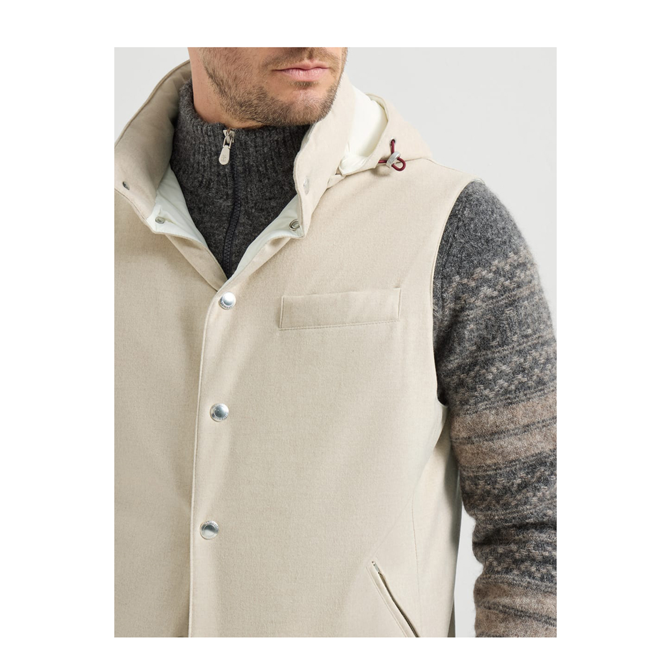 MAYFEYR - Brunello Cucinelli - Bonded Wool Flannel Down Vest With Detachable Hood - MM4701775CID