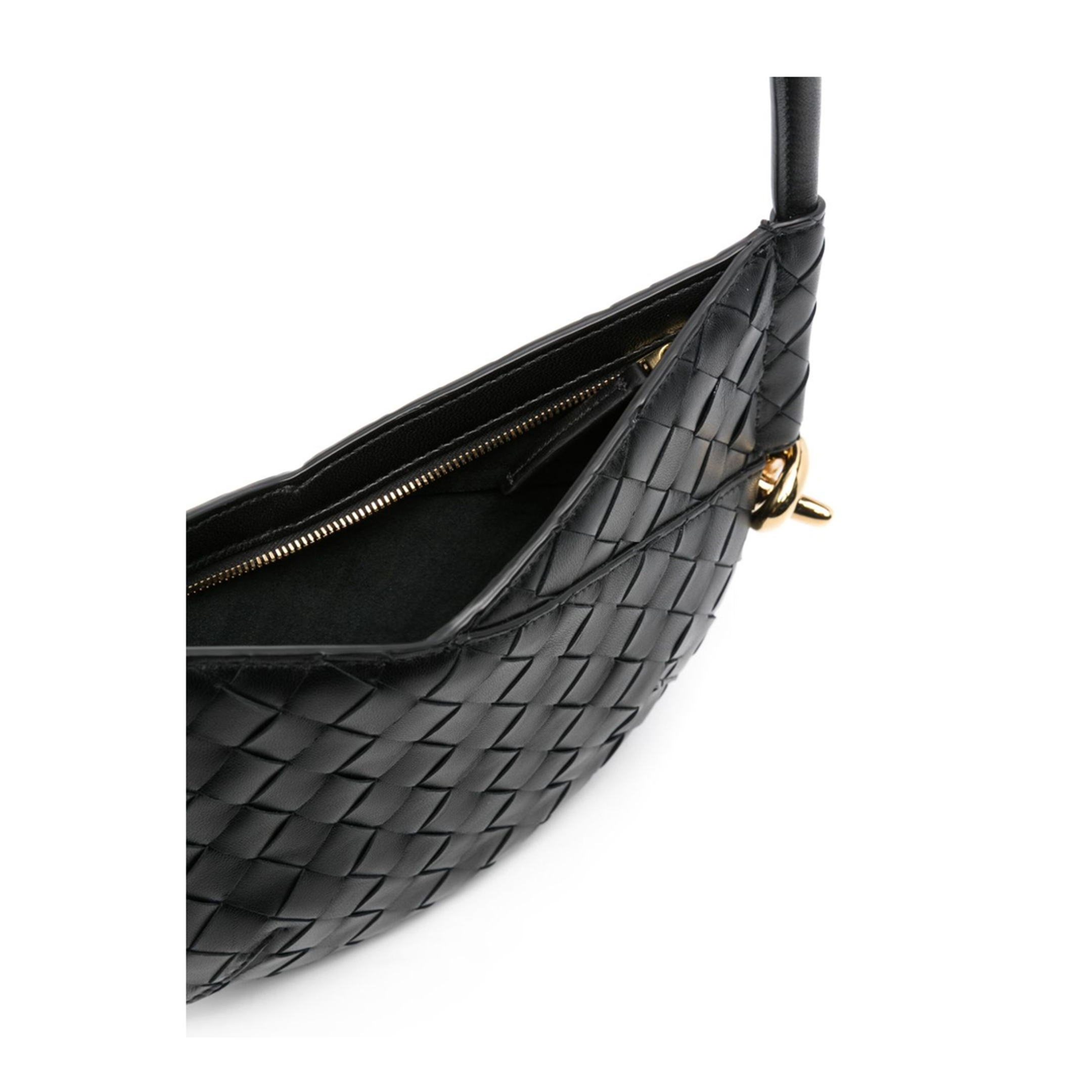 Black Calf Leather Intrecciato Design Bag