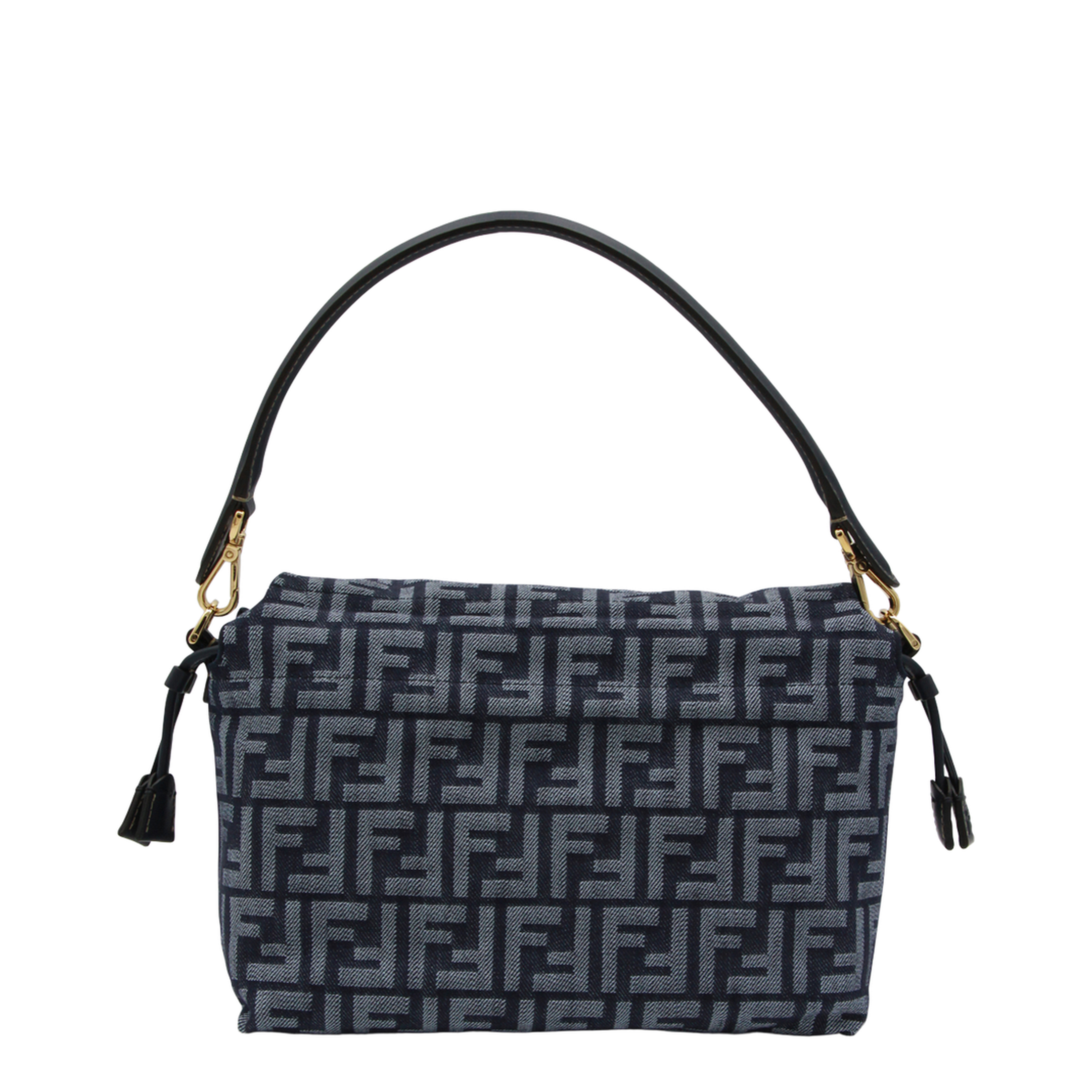 Mamma Baguette Medium Denim-Effect FF Jacquard Shoulder Bag - Dark Blue