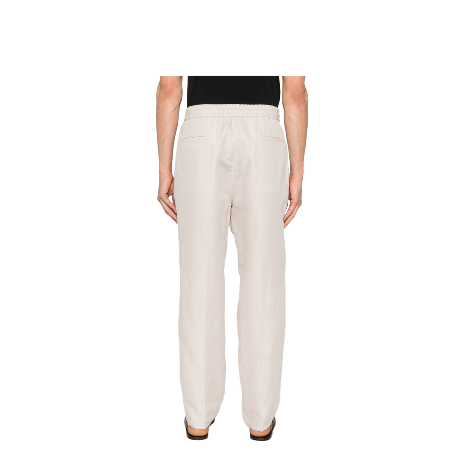 Leisure Fit Trousers in Linen and Cotton Gabardine with Drawstring and Double Darts