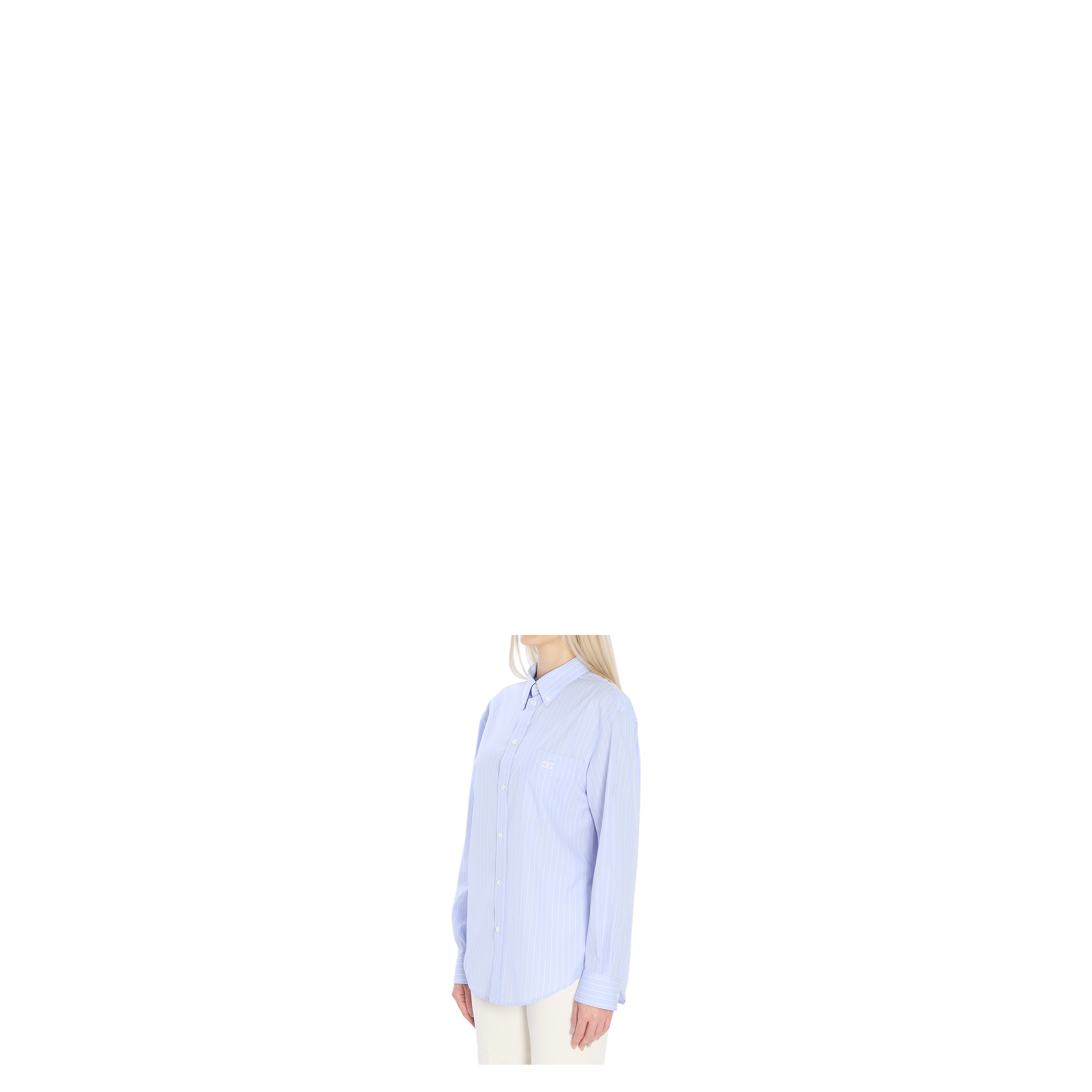 Light Blue Shirt with All-Over Stripe Motif and Embroidered