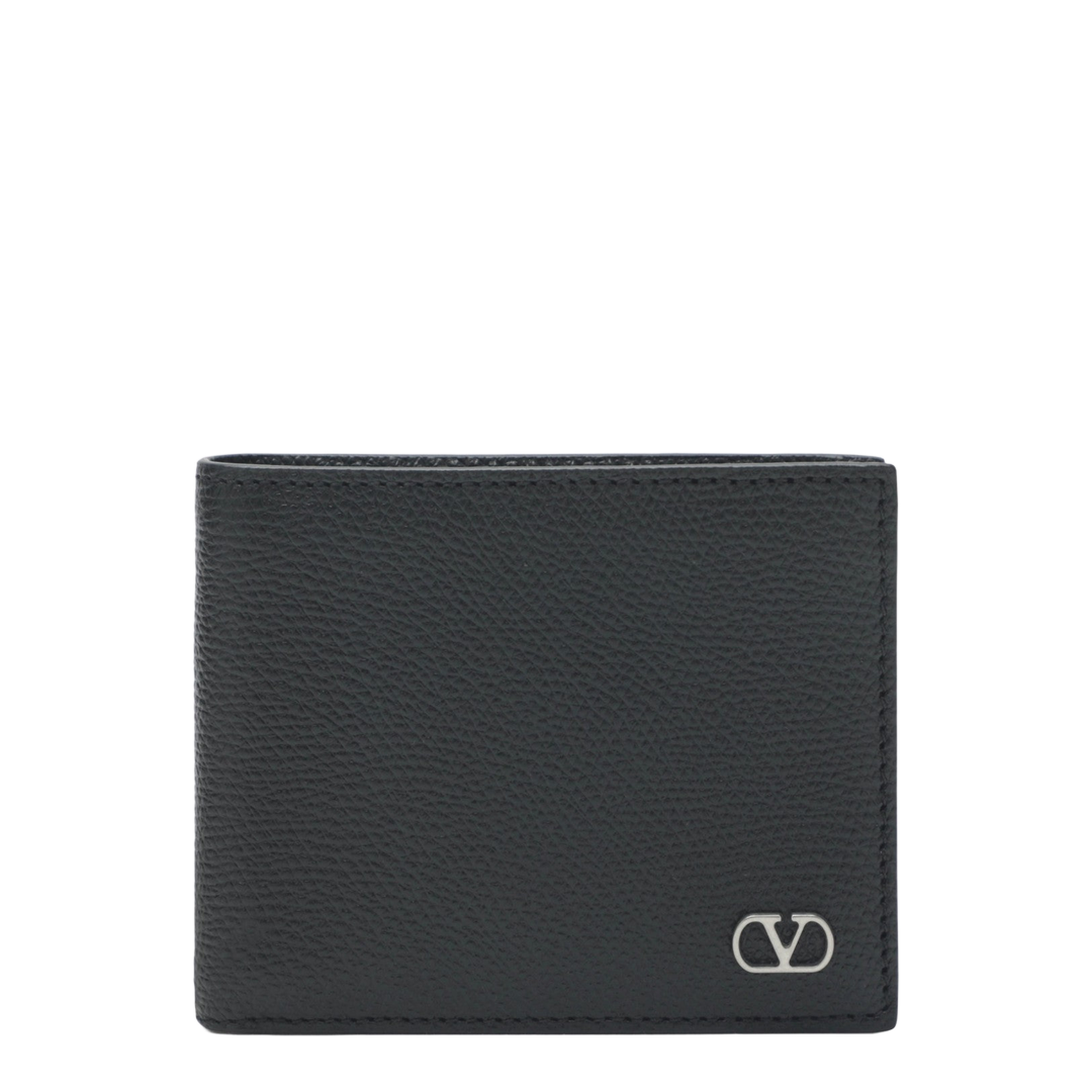 VLogo Signature Grainy Calfskin Bifold Wallet in Black
