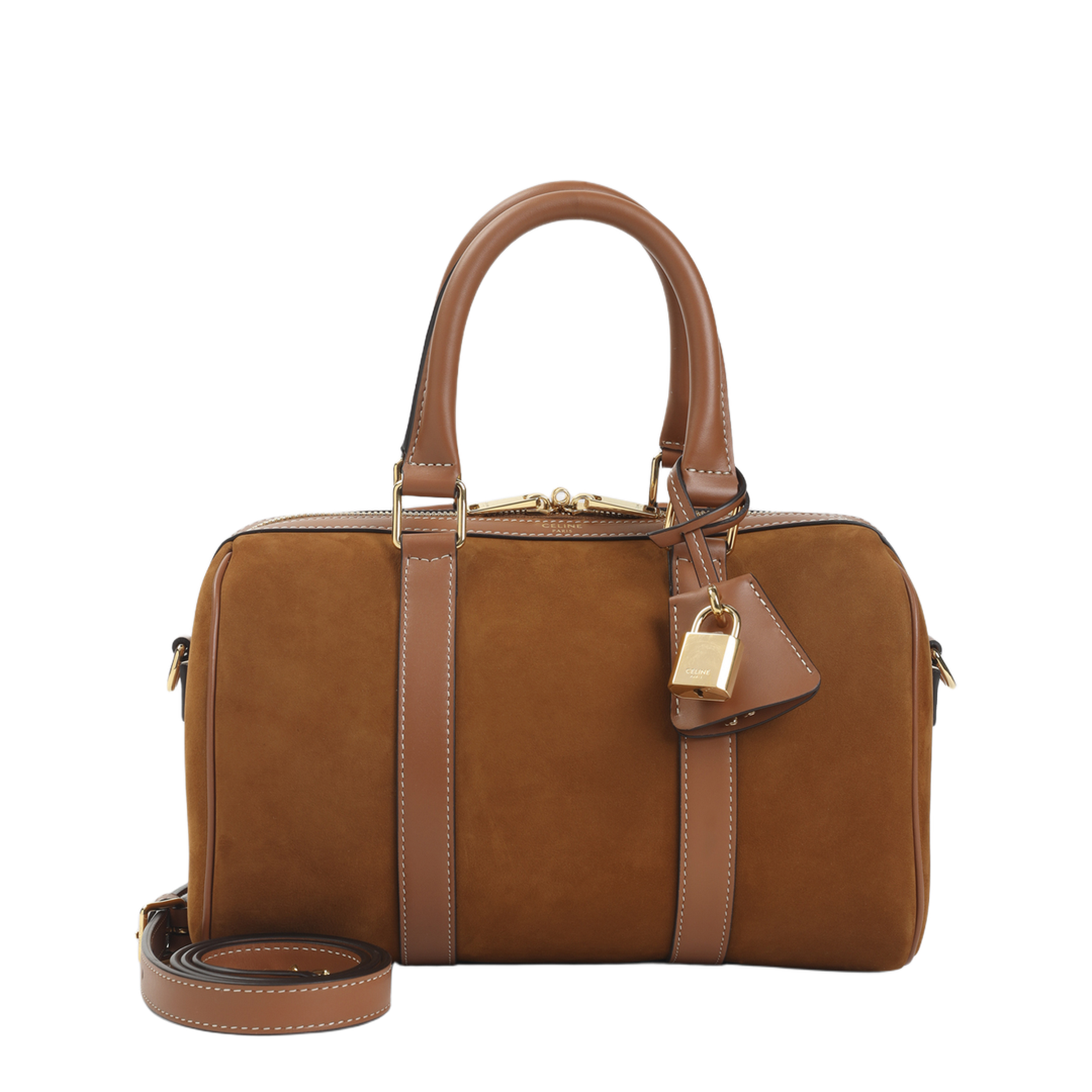 Medium Boston Nubuck Calfskin Handbag Brown