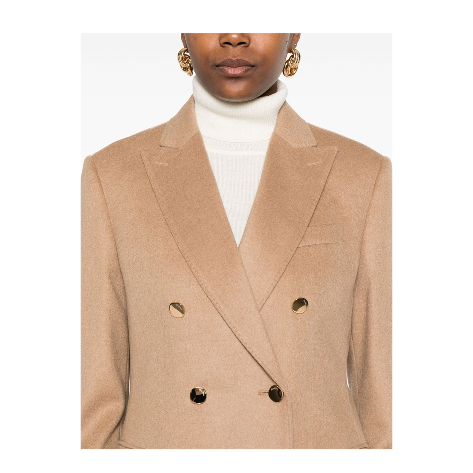 Beige Double-Breasted Button Fastening Coat