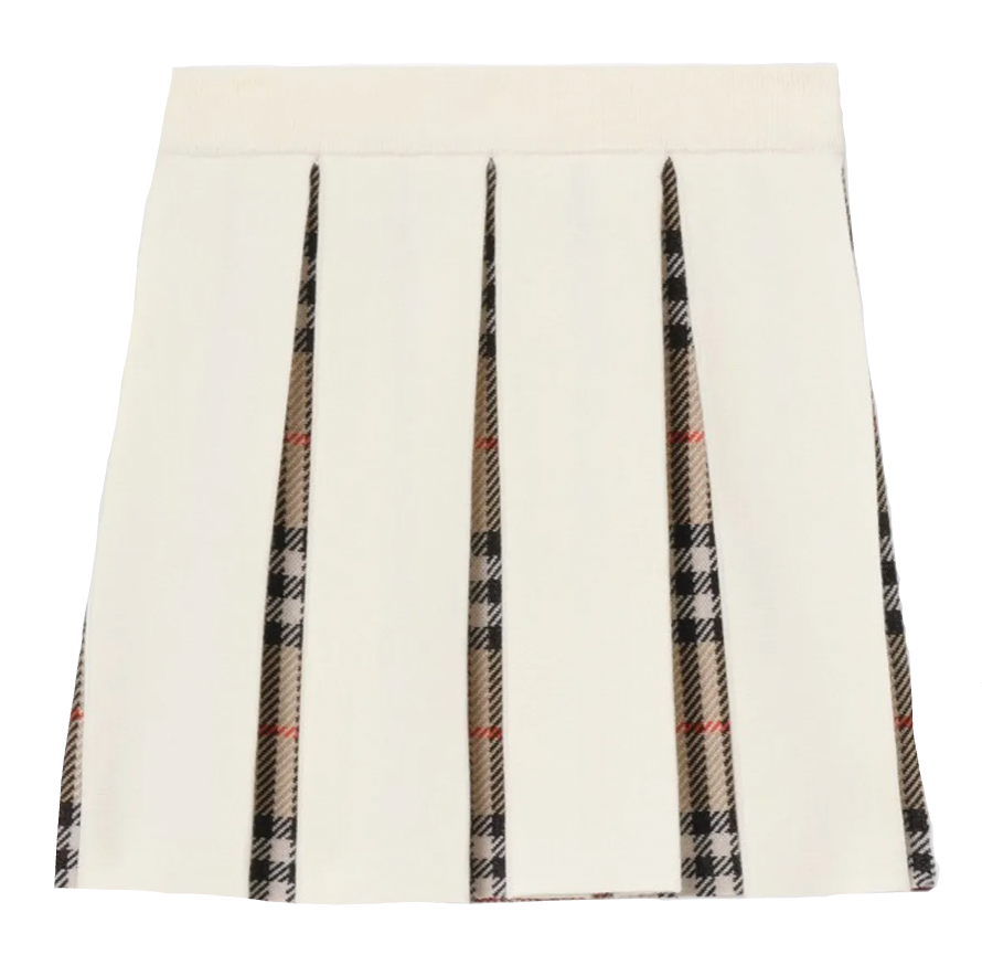 Check Wool-Blend Pleated Skirt