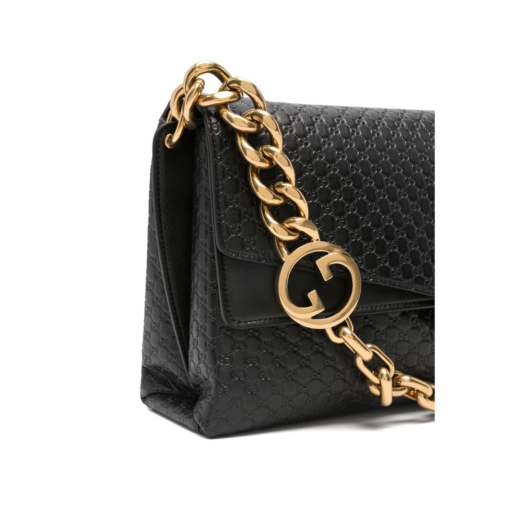 Large GG Leather Shoulder Bag - Black