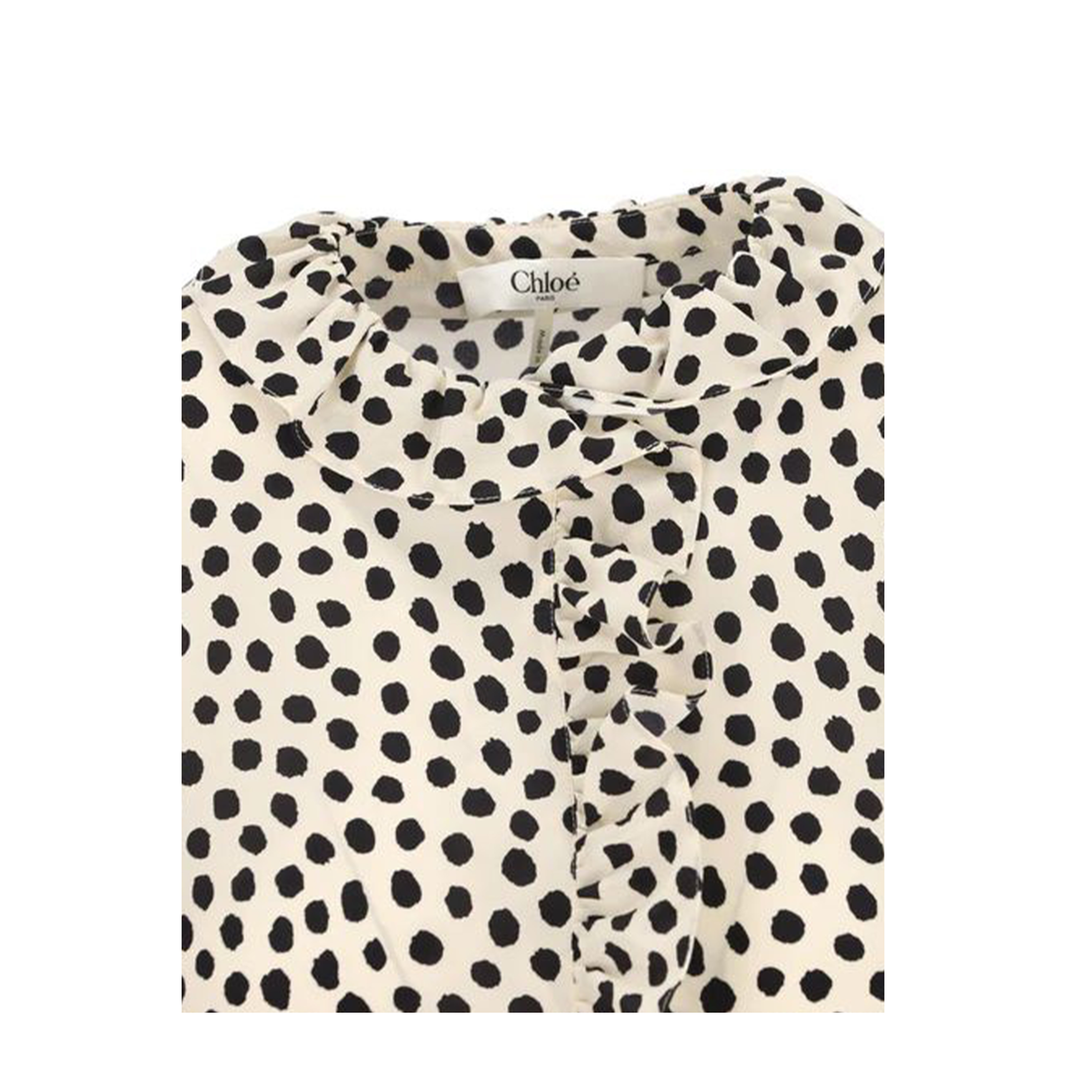 Short-Sleeve Ruffle Top in Crêpe de Chine Beige