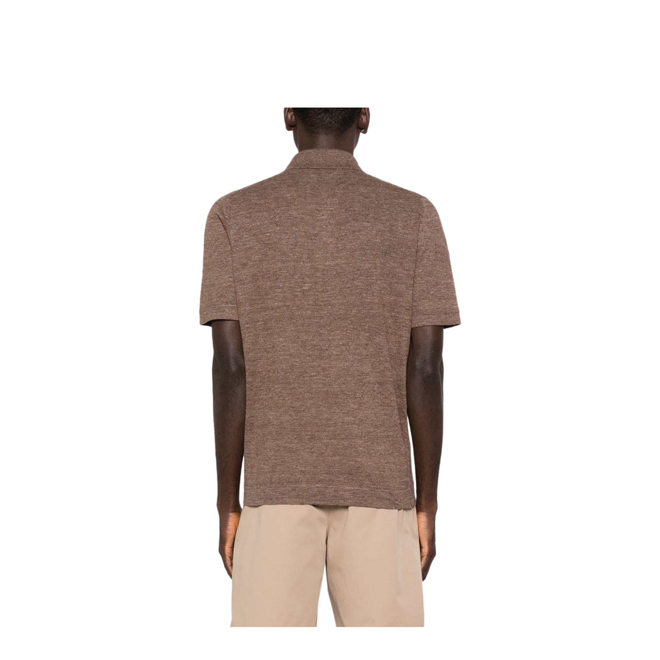 Polo Collar Chest Stripe Linen and Cotton Blend Shirt