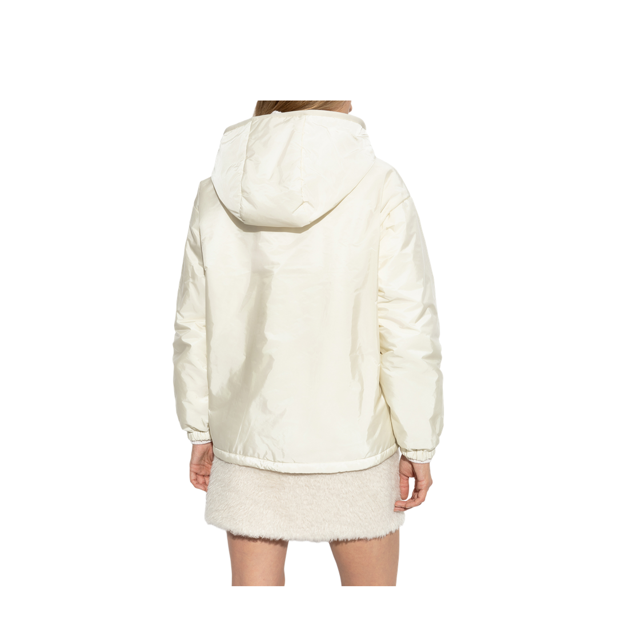 White Teddy-Trimmed Padded Zip-Up Hoodie