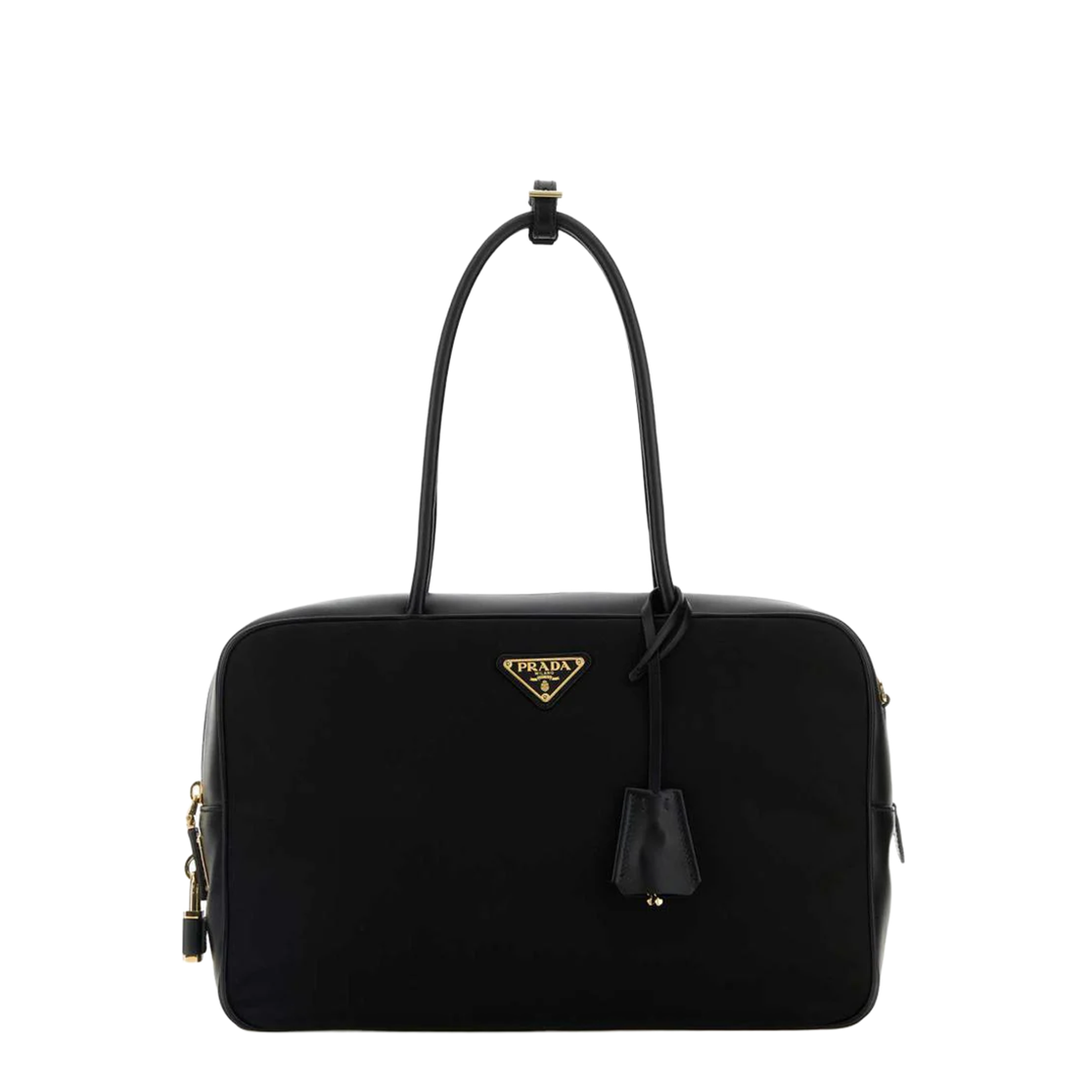 Black Leather And Re-nylon Handbag