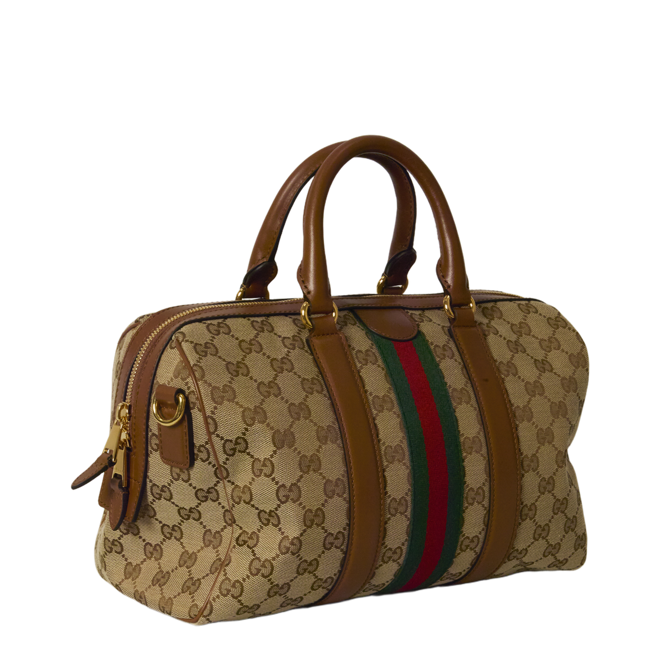 Ophidia Medium GG Canvas Boston Bag - Beige/Brown