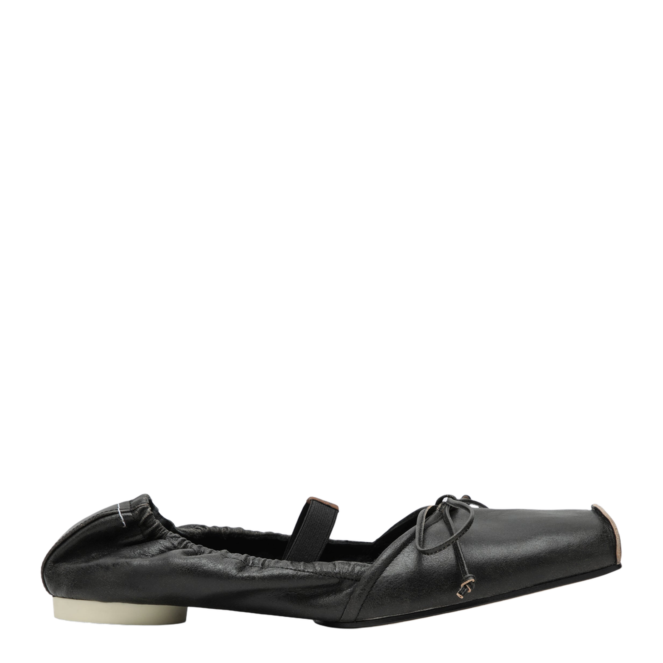 Square-toe ballerinas in brown calfskin leather