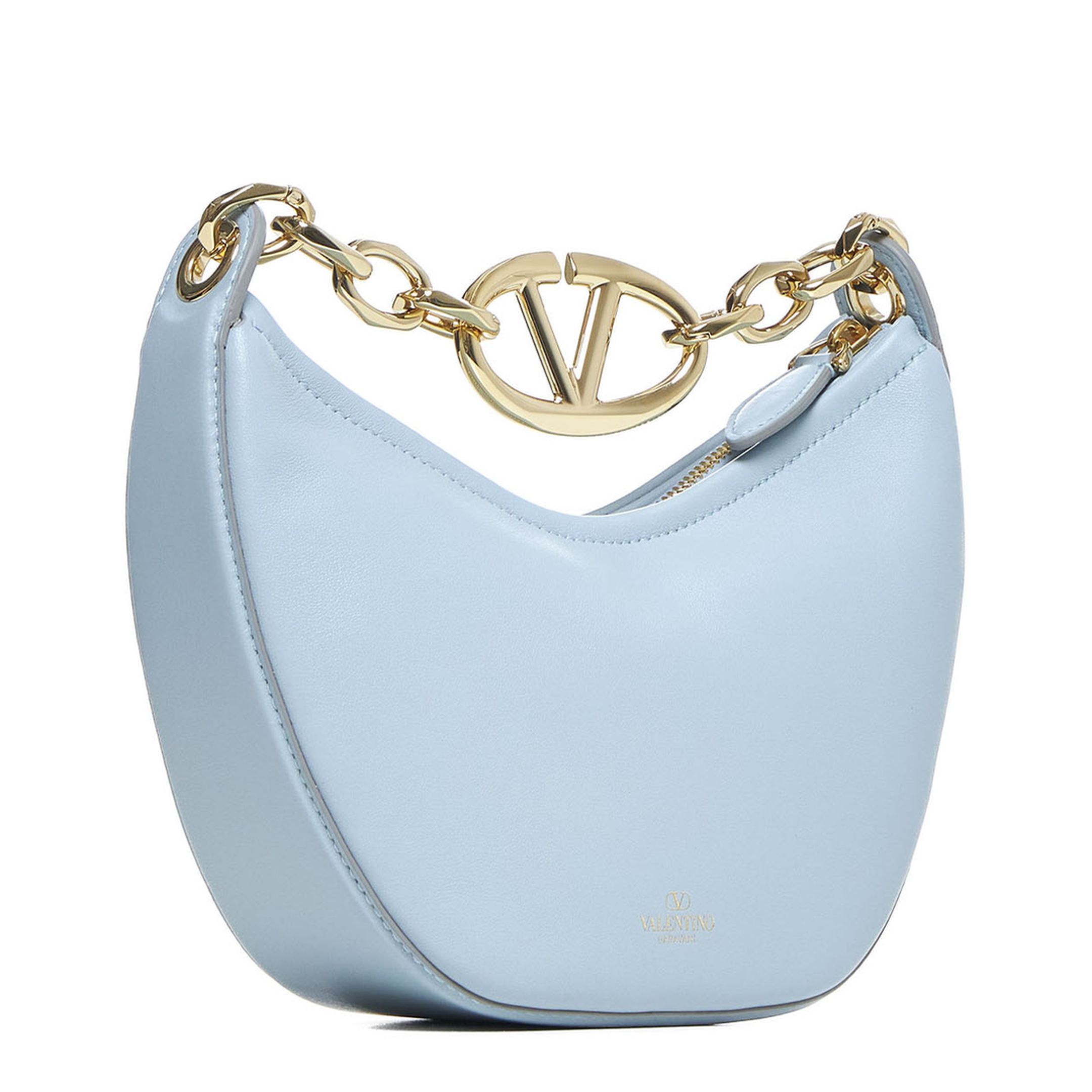 Light Blue Leather Mini Hobo Handbag