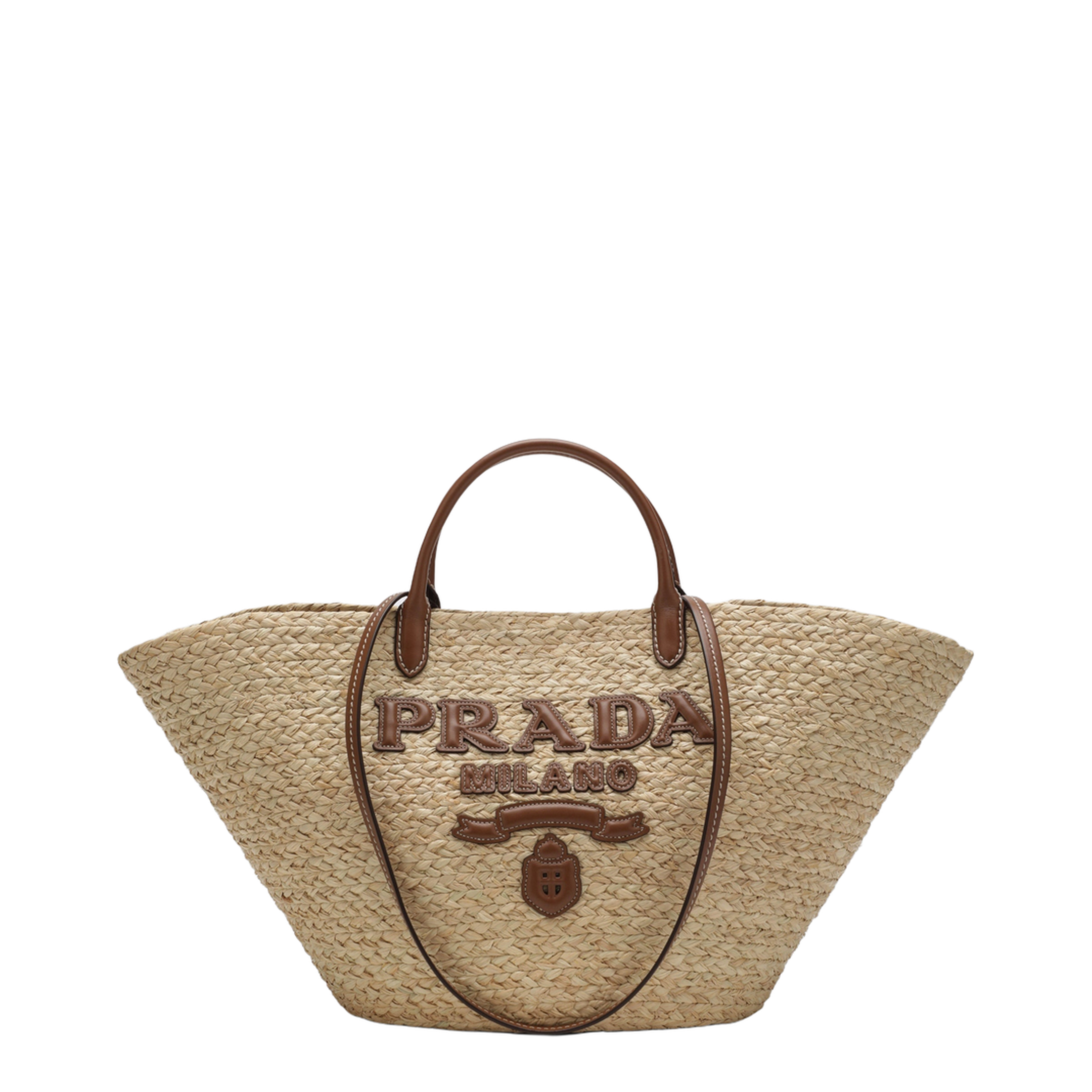 MAYFEYR - Prada - Large Beige Cognac Raffia And Leather Shopping Bag - 1BG470GOO2CXQF0A5T
