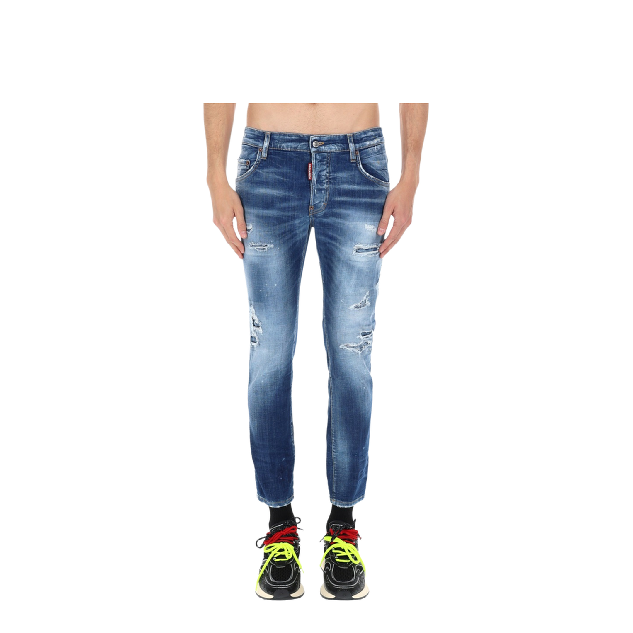 Skater Jeans in Medium Blue with Destroyed Details