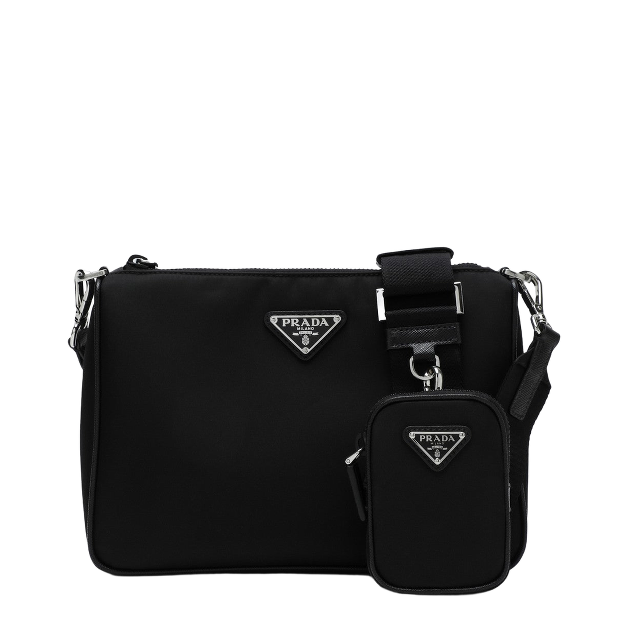 Black Re-Nylon and Saffiano Leather Shoulder Bag