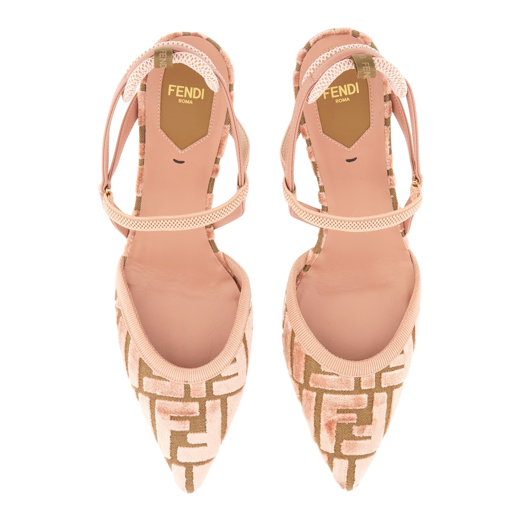 Pink Leather FF-Pattern Slingback Strap Pointed Toe Kitten Heel