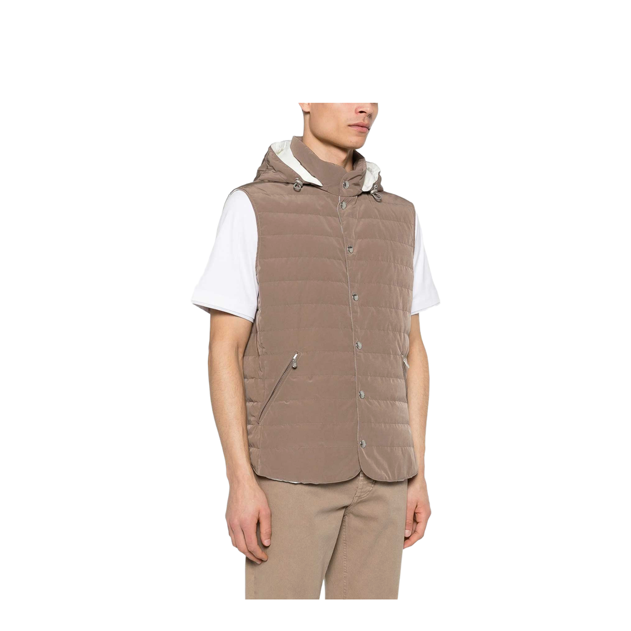 Hooded Quilted Vest - Brown