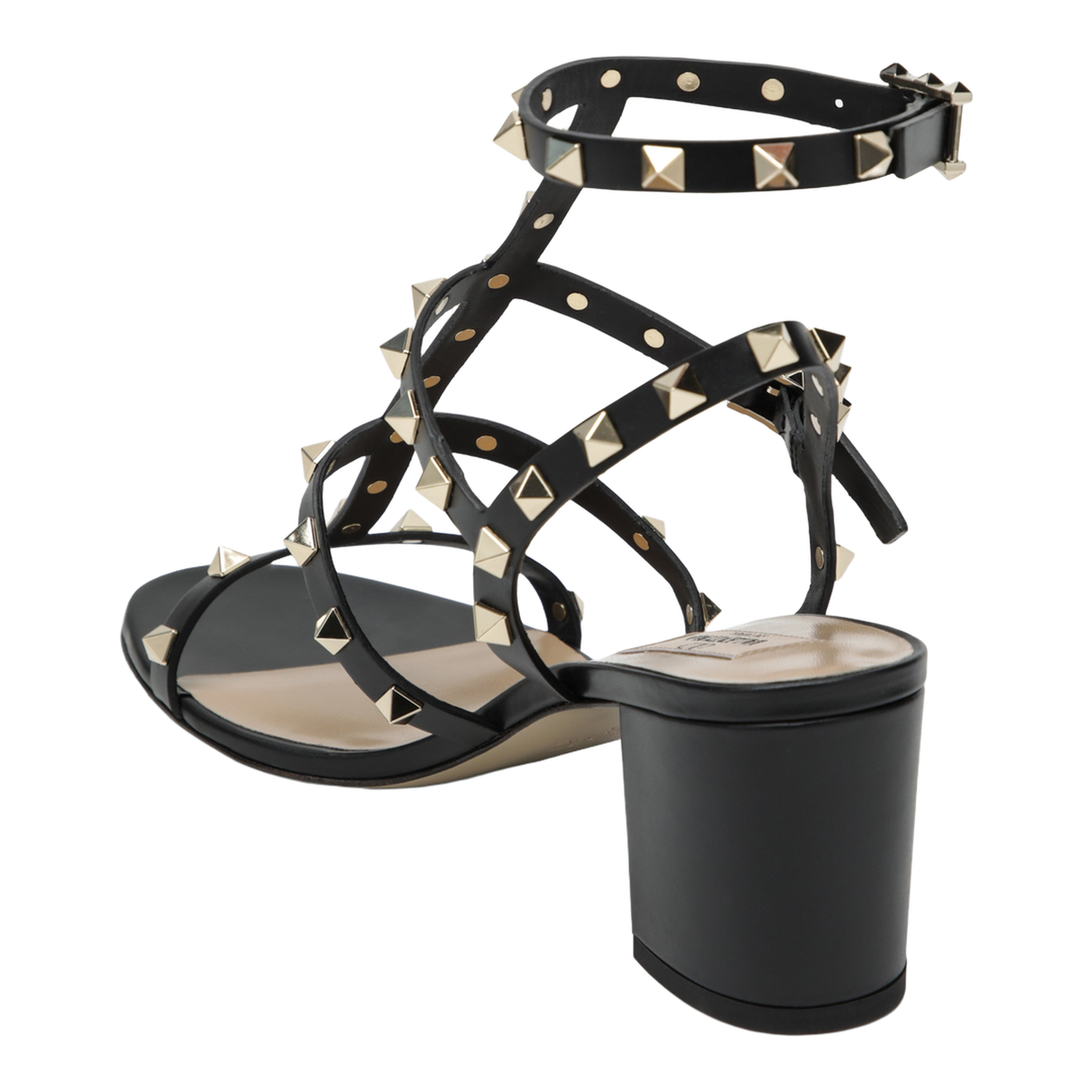 MAYFEYR - Valentino - Rockstud Calfskin Leather Sandals With Studs In Black - 9W2S0491VBP0NO