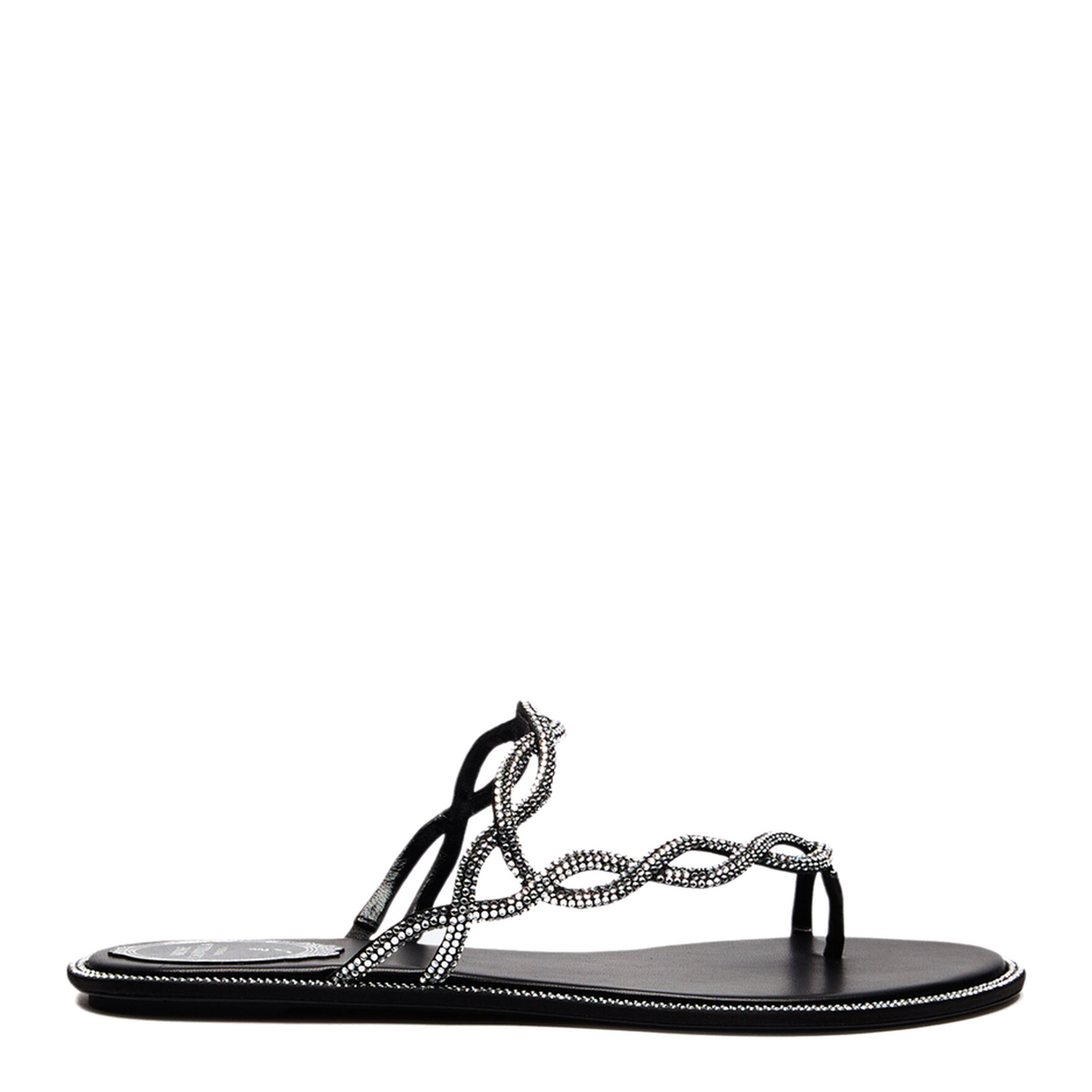 MAYFEYR - Rene Caovilla - Black Braid Flat Sandal 10 - C12482010R001V065BLACKCRYSTAL