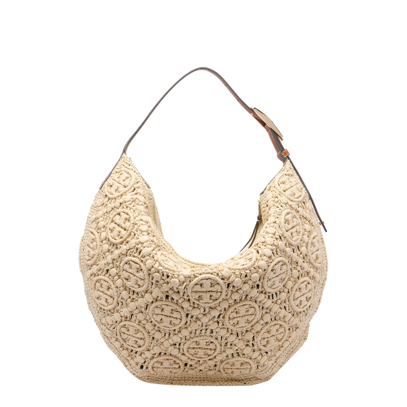 Natural Raffia T Monogram Balloon Bag