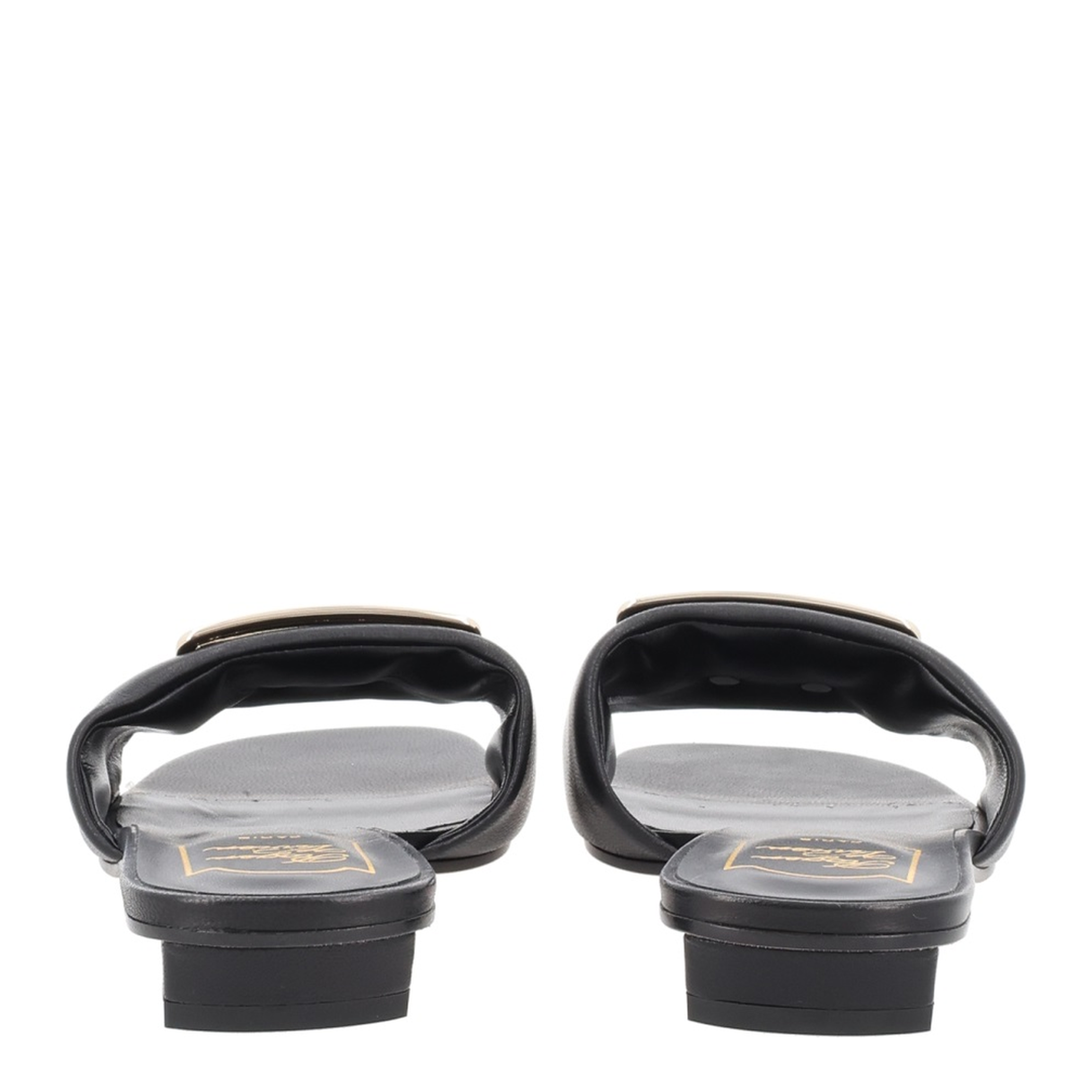 Square Buckle Leather Slides