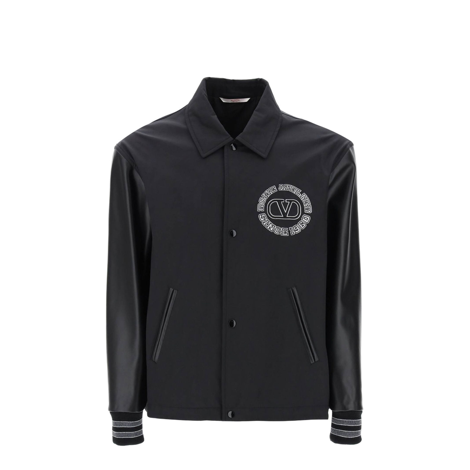 Black Leather Sleeves Nylon Bomber