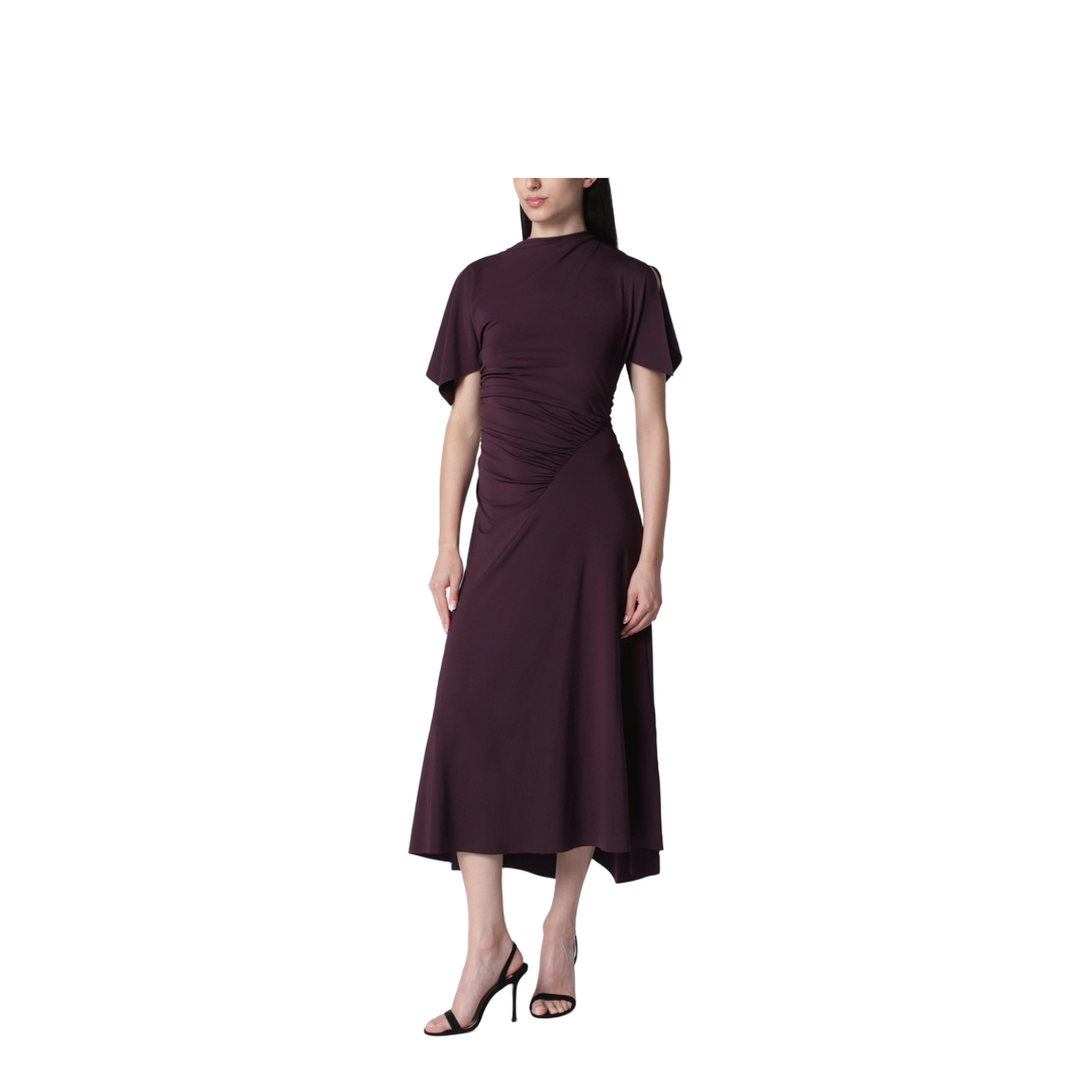 MAYFEYR - Victoria Beckham - Blackcurrant Black Draped Midi Dress - 1326JDR007350APLBL