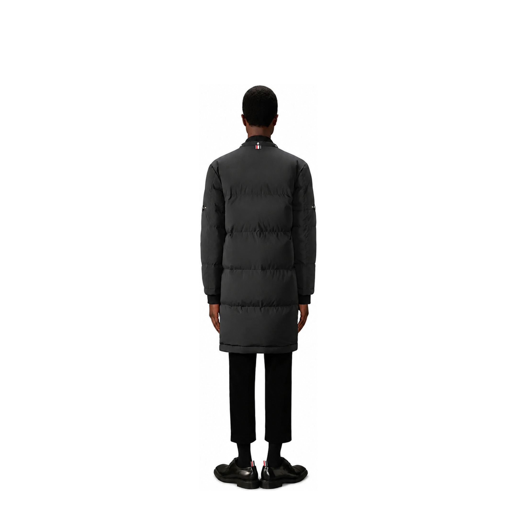 MAYFEYR - Thom Browne - Downfilled Snap Front Detachable Hood Coat W/ Self Armband (42") In Poly Tech O.P. - MOD094YF1090001