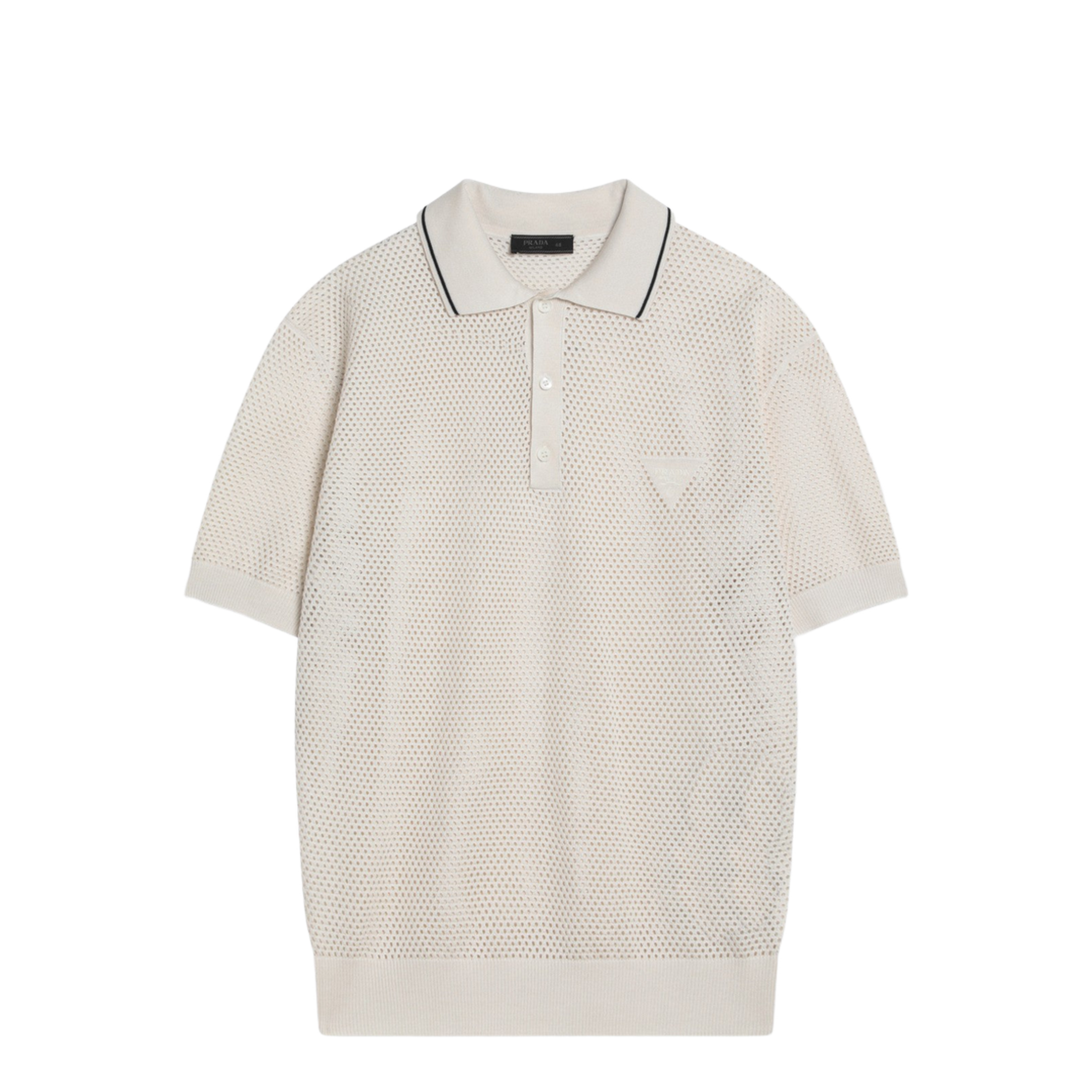 Openwork Talc-Coloured Polo in Cotton and Silk