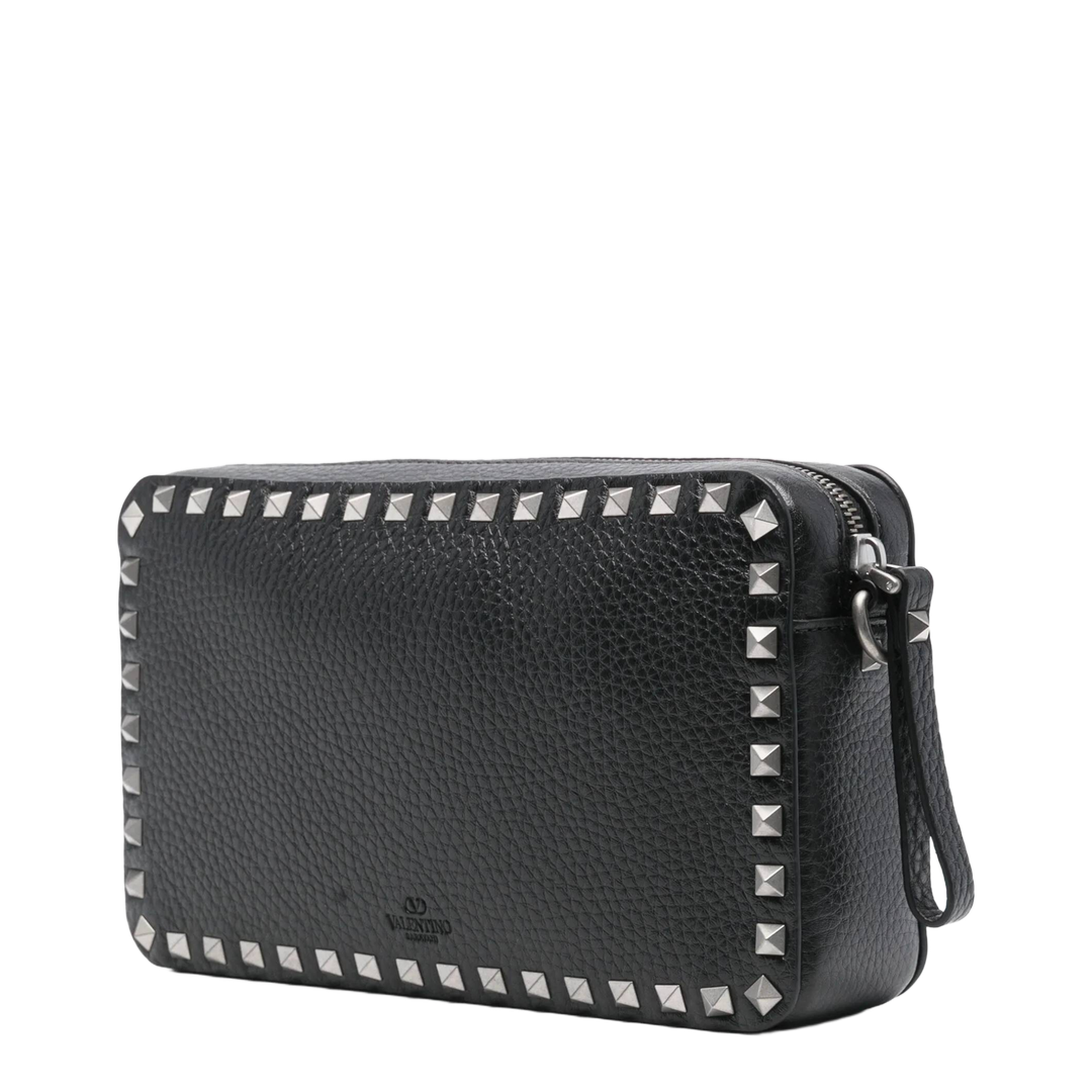 Grained Leather Rockstud Shoulder Bag
