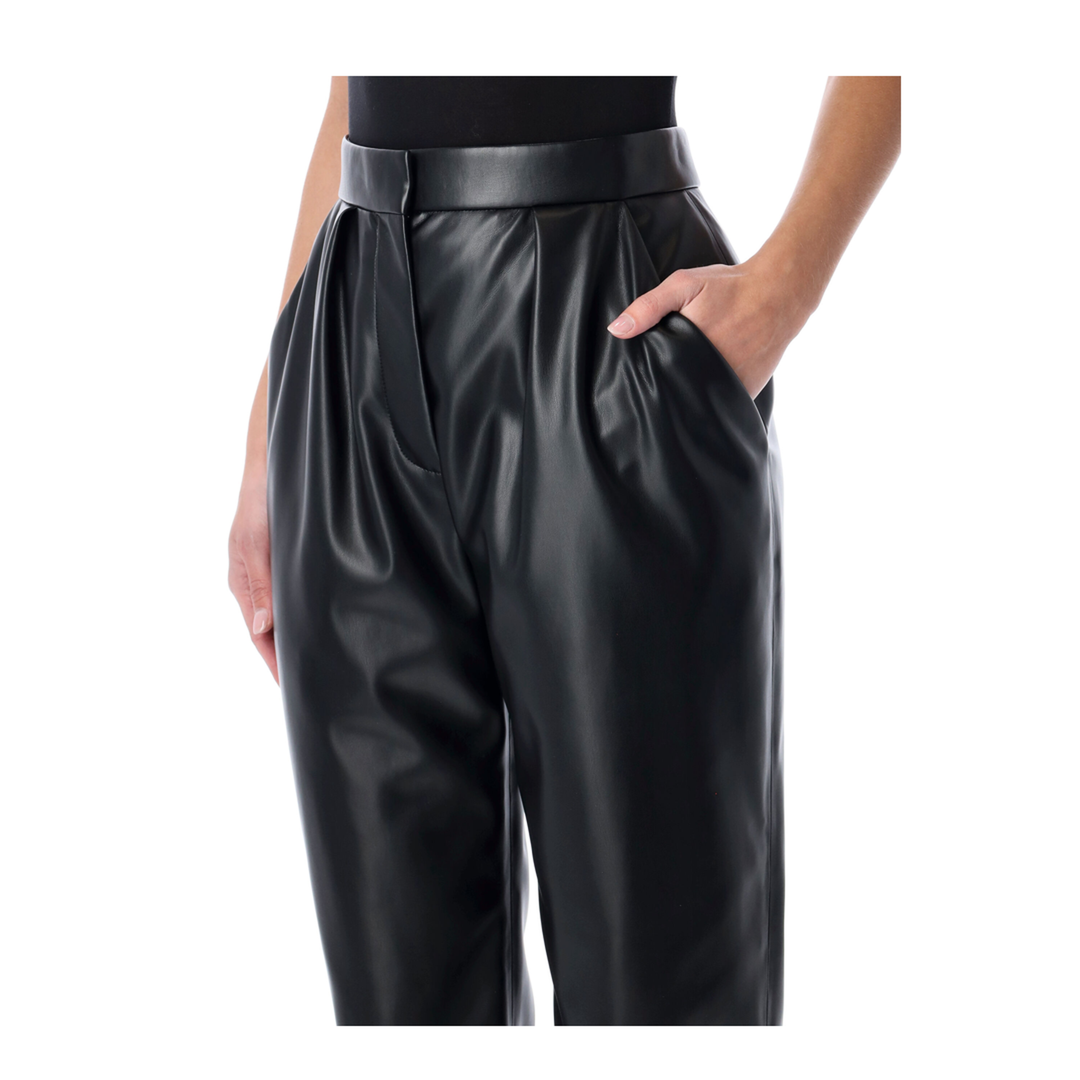 High-waisted Faux Leather Trousers Black