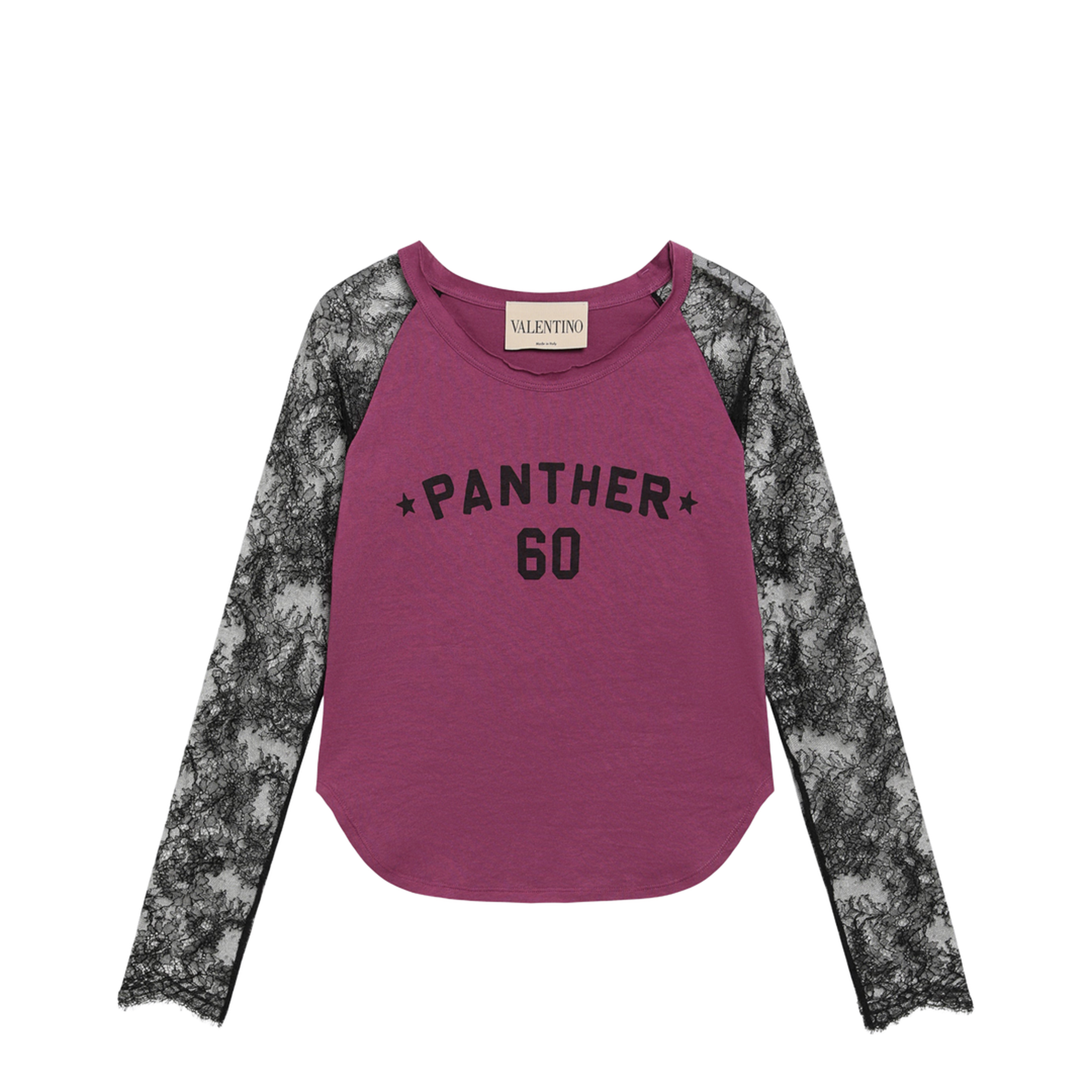 MAYFEYR - Valentino - Cyclamen Panther 60 T-Shirt With Black Lace Sleeves - 9B3MG26LAA72BF