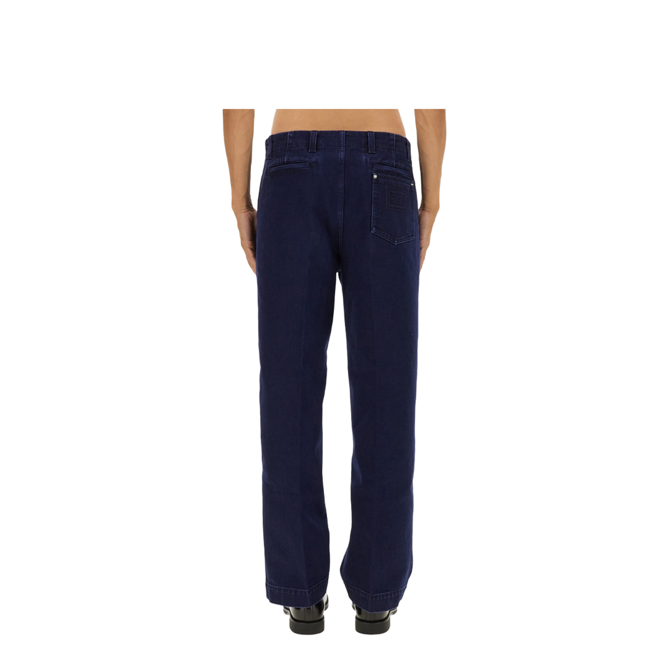 Washed Denim Pant with Embossed Label in Dark Blue