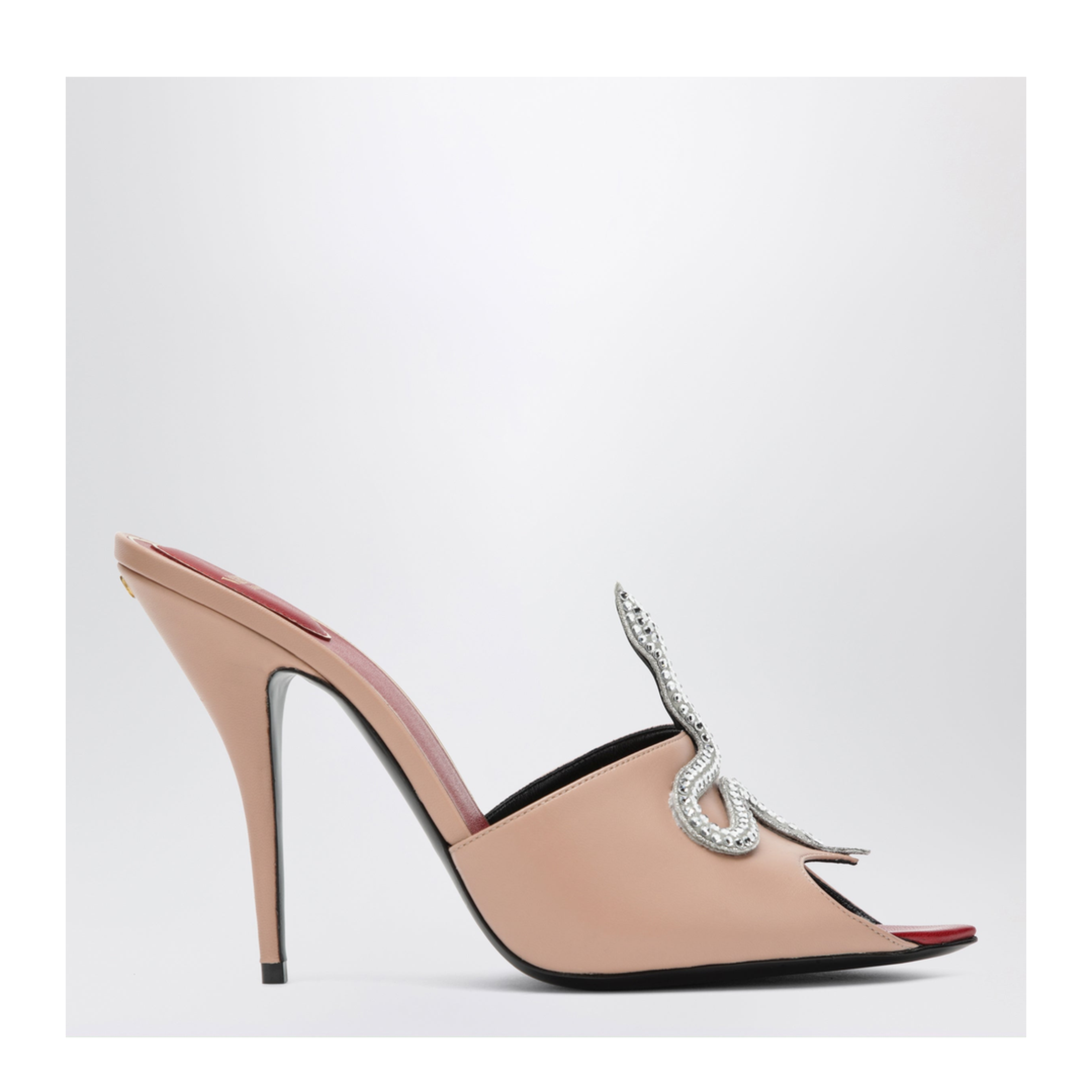 Powder Pink Slide Sandal Coeur Vipère In Kidskin