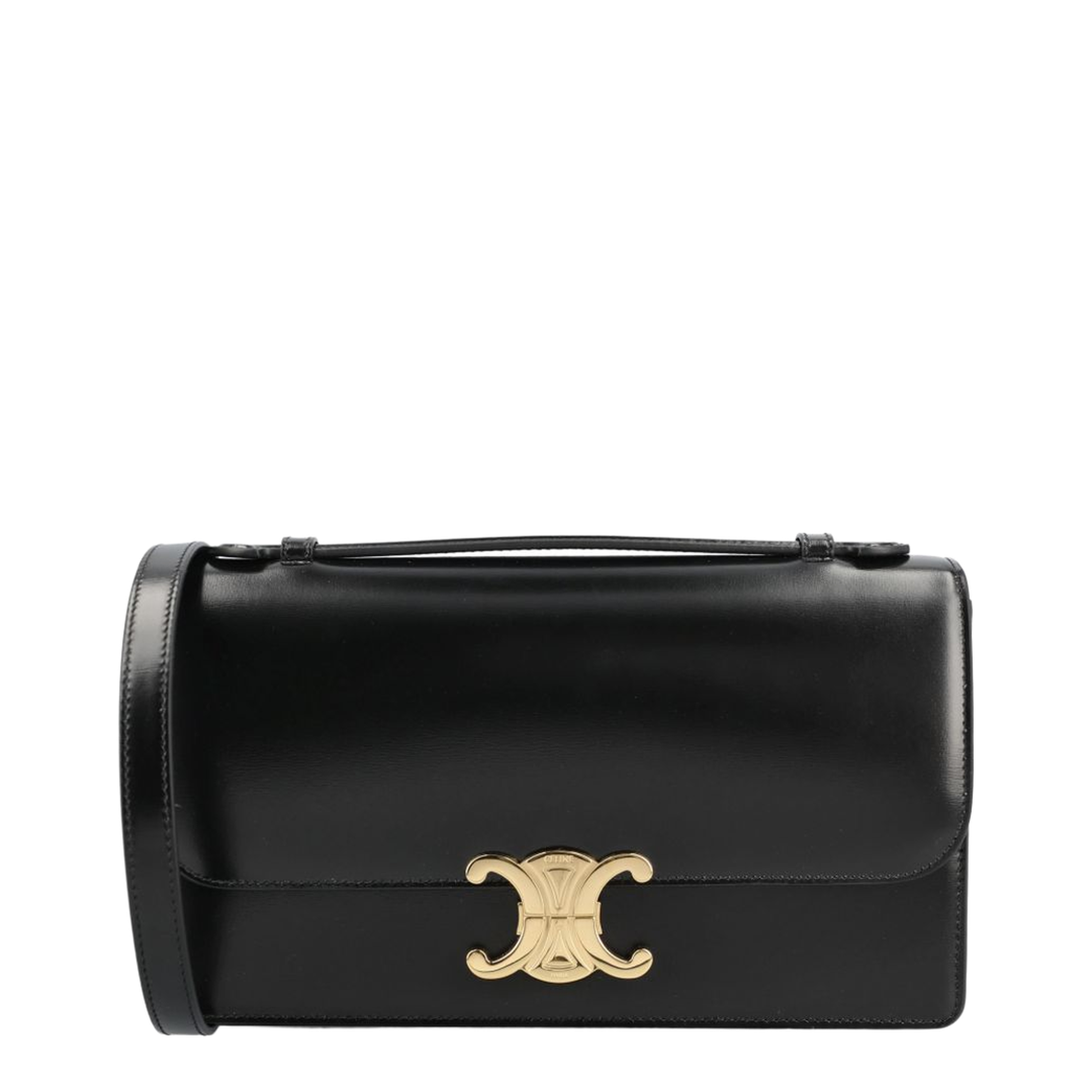 Triomphe Medium Calfskin Shoulder Bag - Black