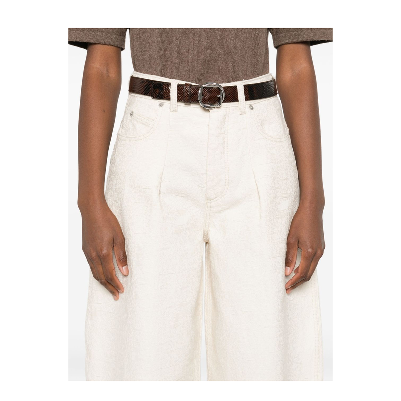 Off-White Pleated Front High Waist Tapered Loose Leg Pants