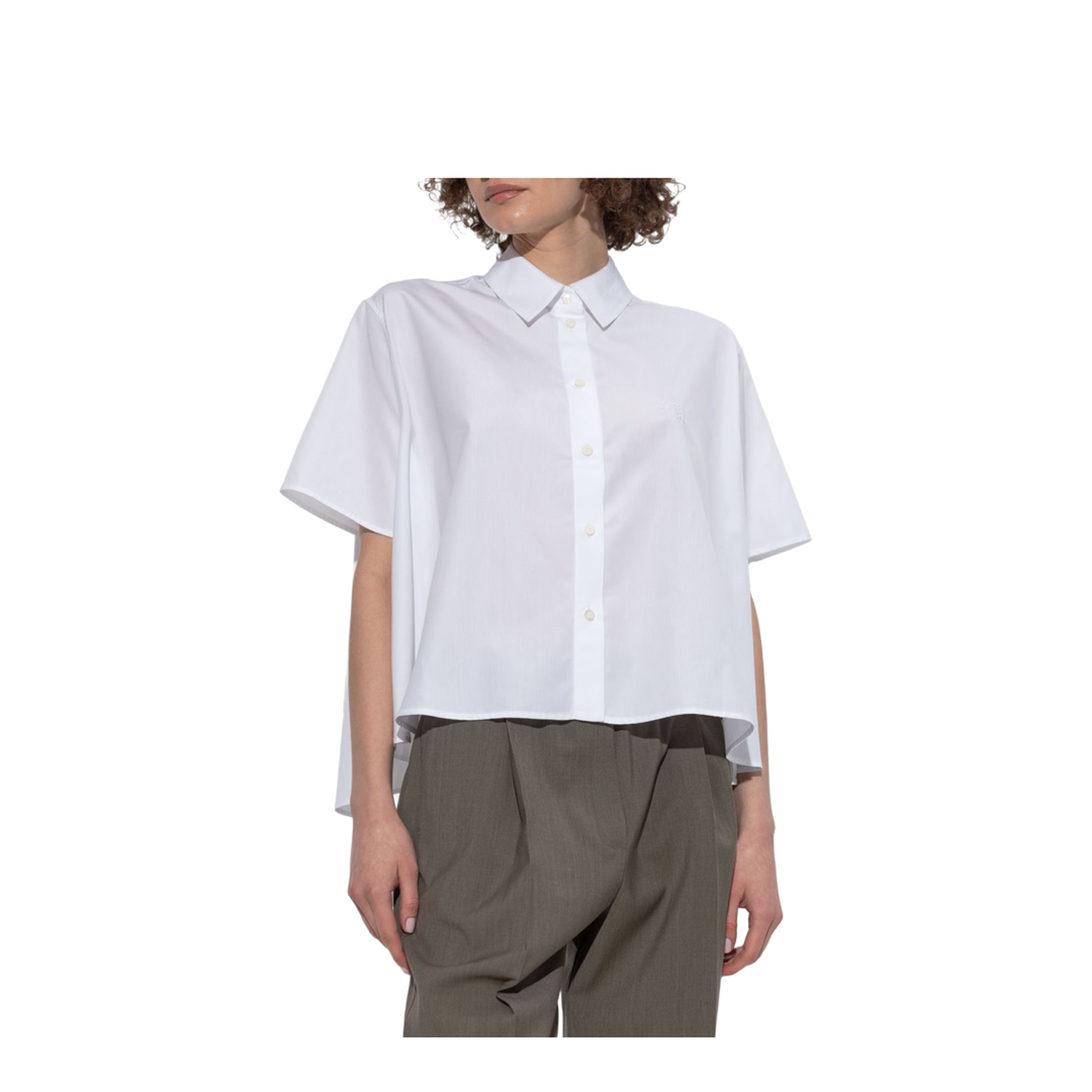 White Short Sleeves Button Fastening Collared Shirt