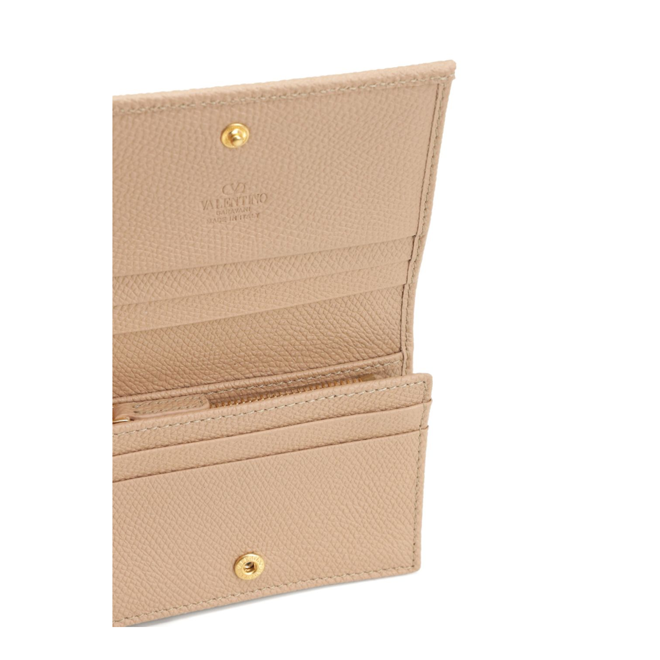 VLogo Signature Pebble-Grain Calfskin Wallet - Rose Sand