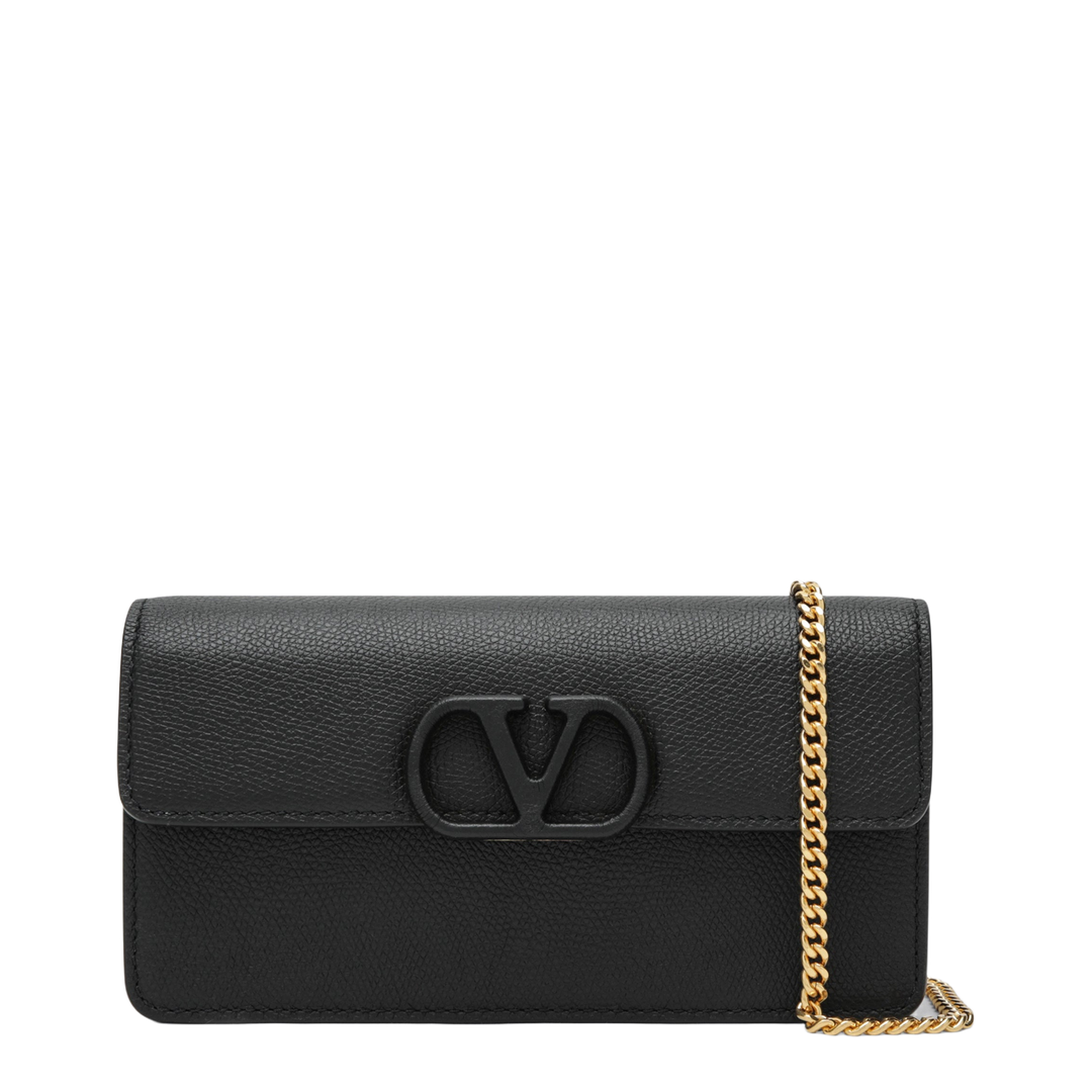 MAYFEYR - Valentino - Vlogo Signature Chain Wallet In Black Leather - 8W0P0S93EXM0NO
