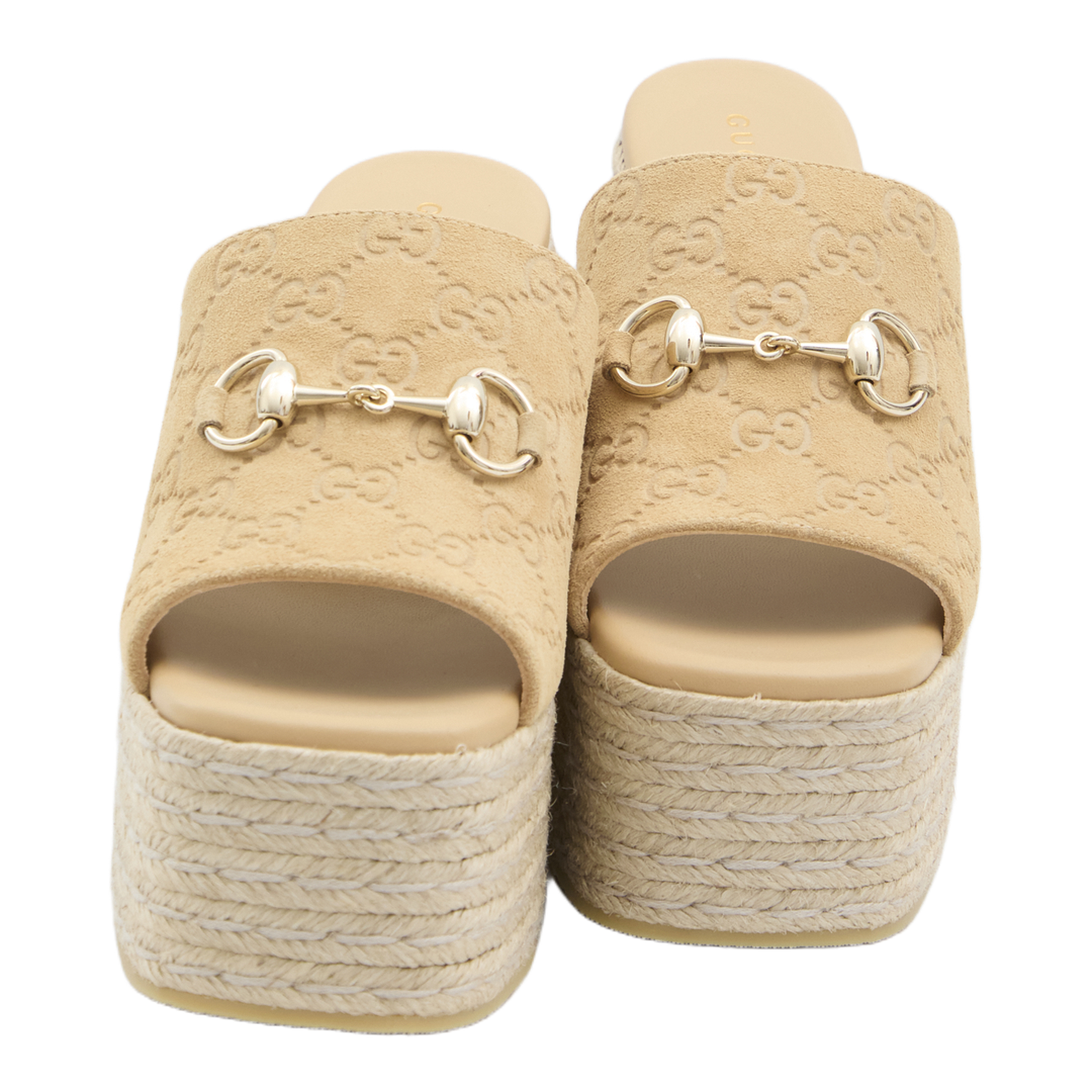 Platform Espadrille with Horsebit in Beige GG Suede