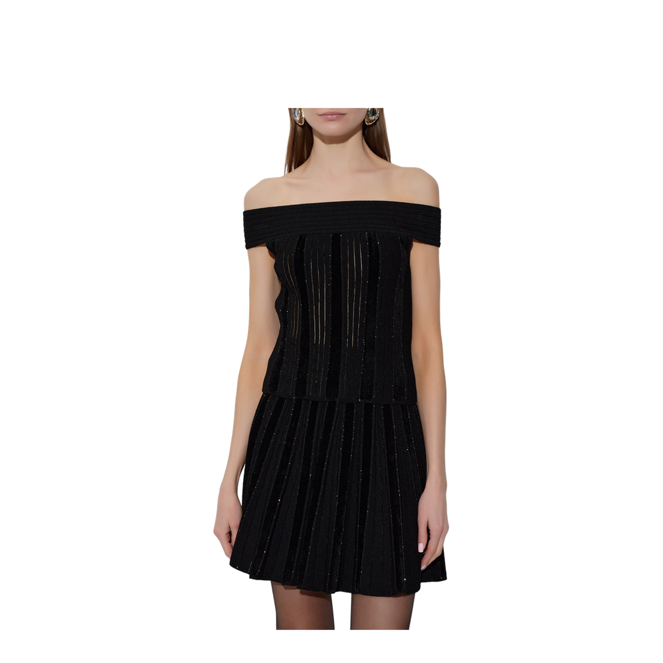 Off Shoulder Glitter Knited Top Black