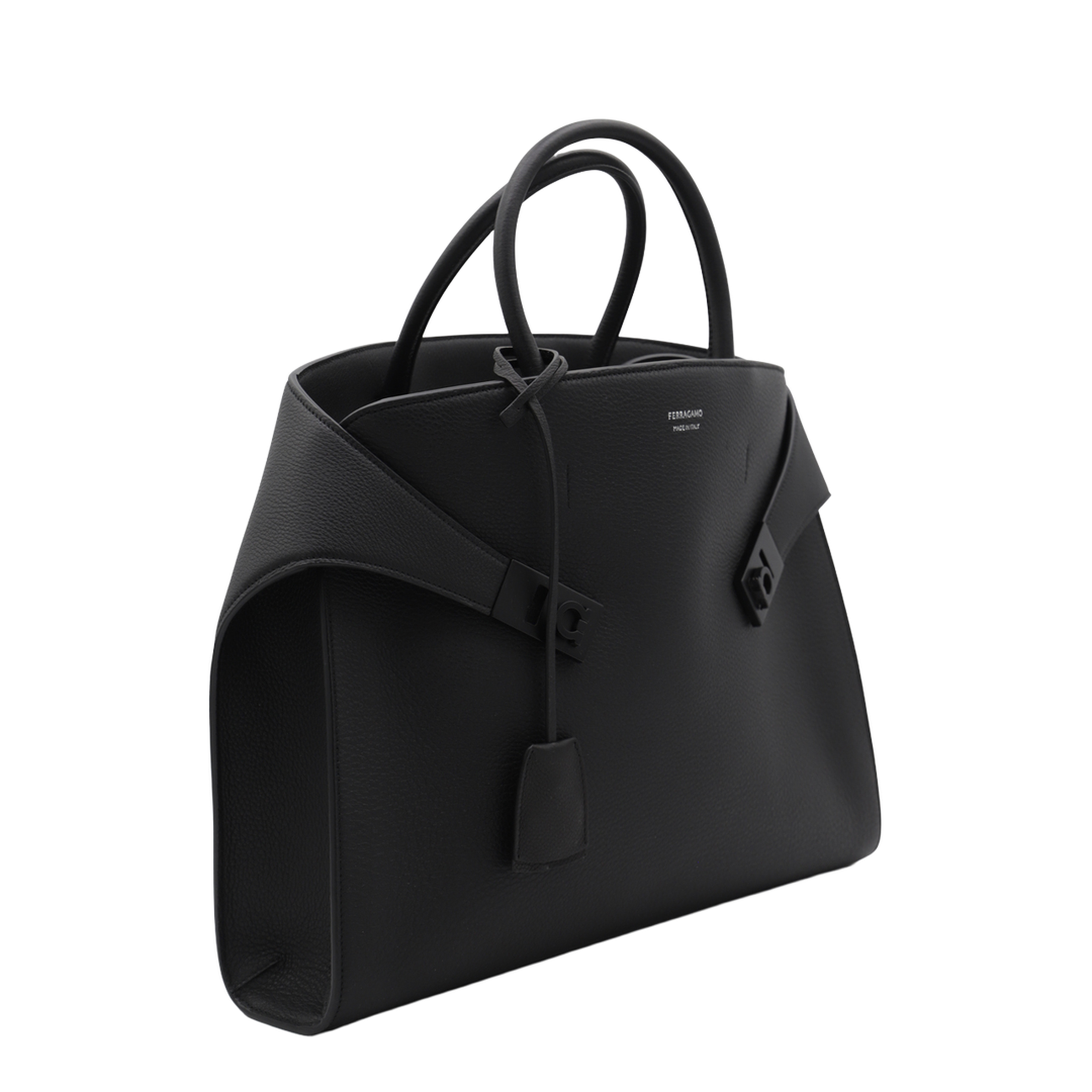 Black Leather Top Handle Bag