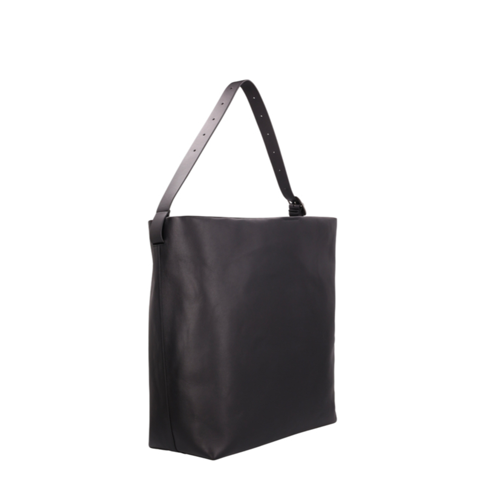 Square Belt Large Hobo Bag in Smooth Leather - Black