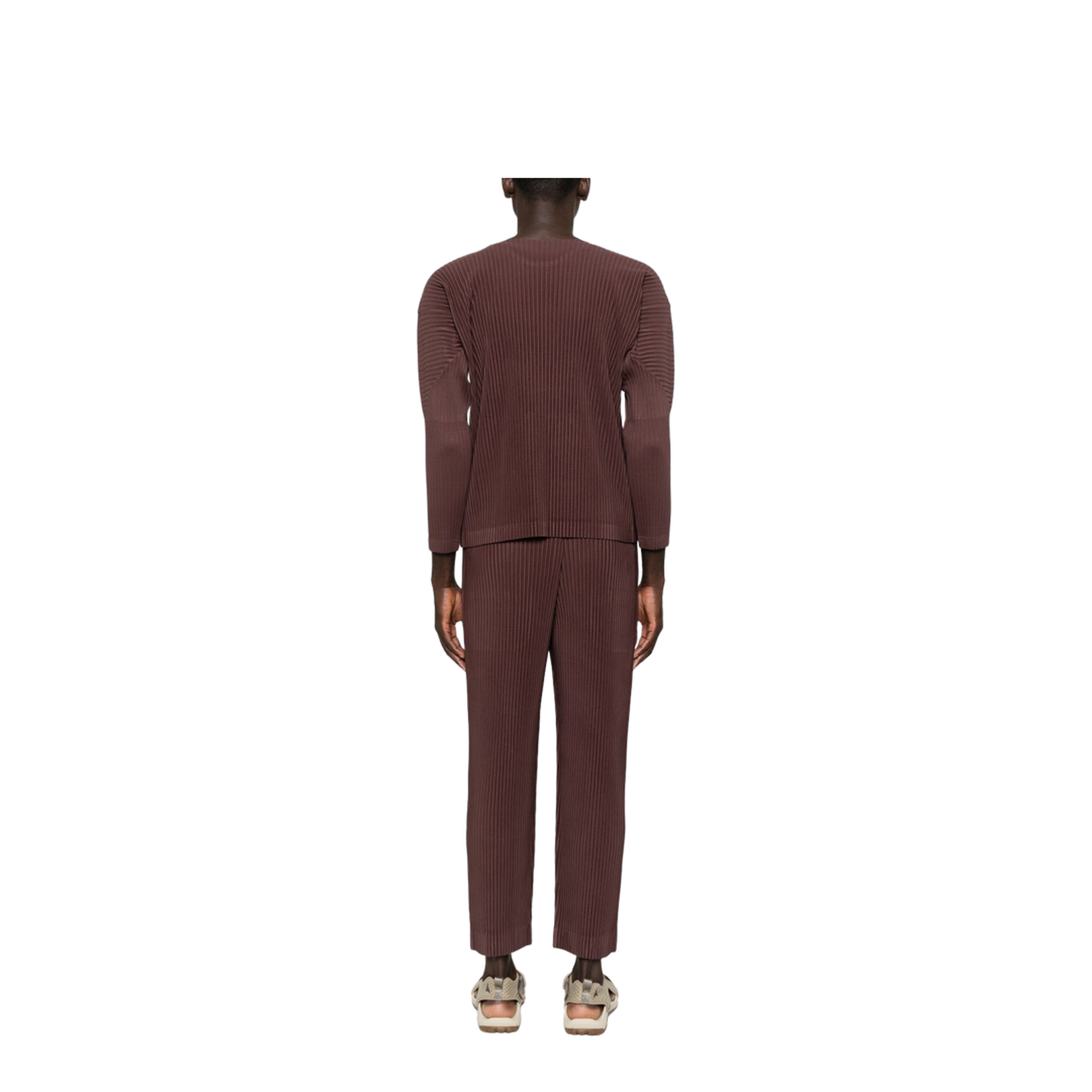 Pleated Texture Long Sleeve Crew Neck