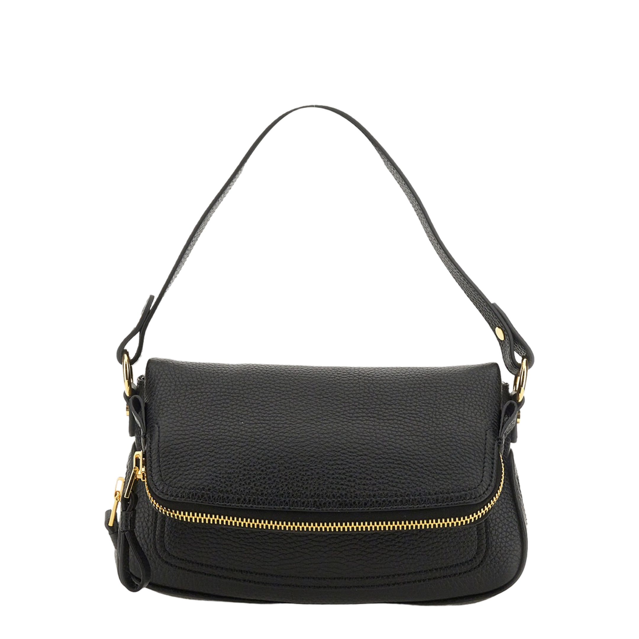 Folded-Design Pebbled-Leather Shoulder Bag