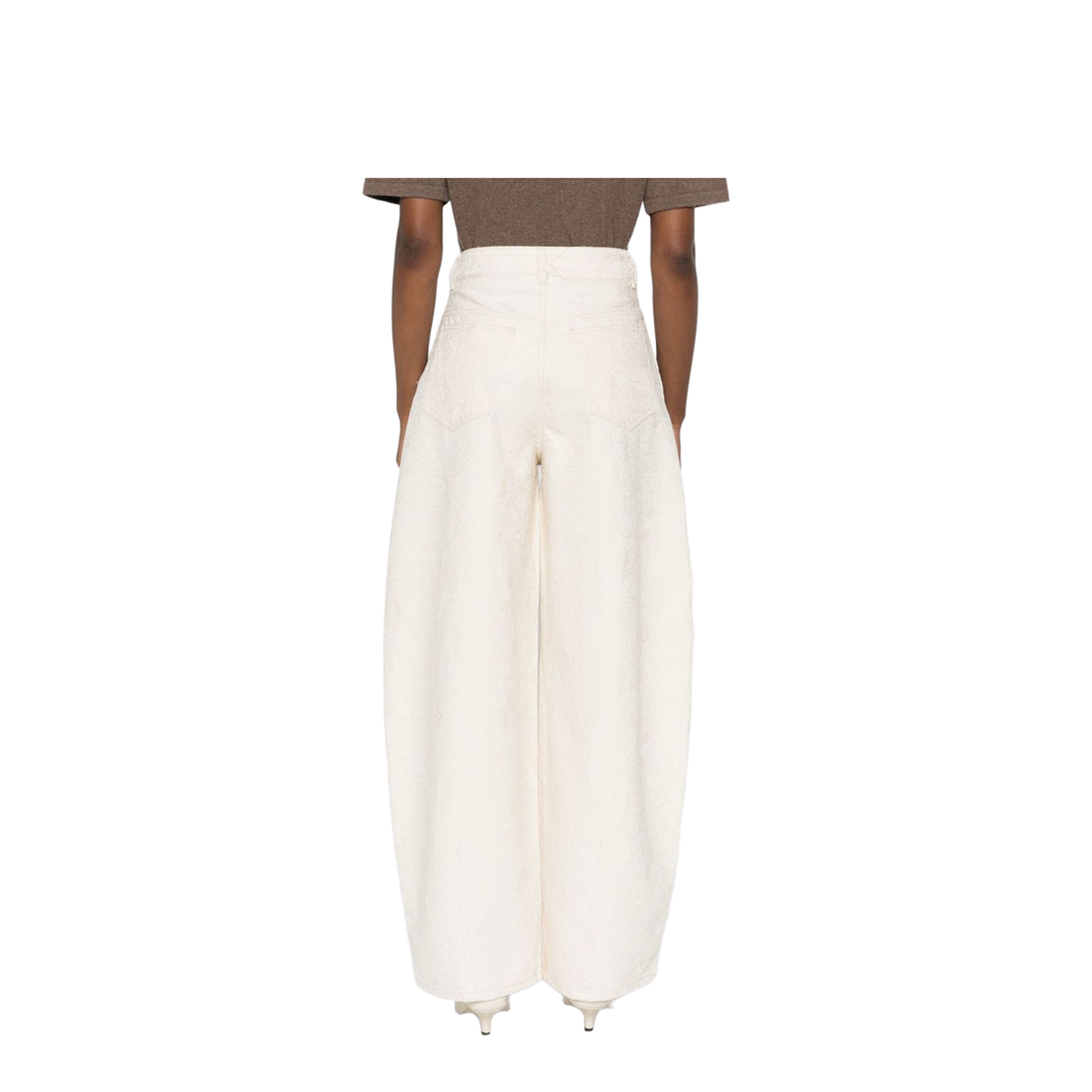 Off-White Pleated Front High Waist Tapered Loose Leg Pants