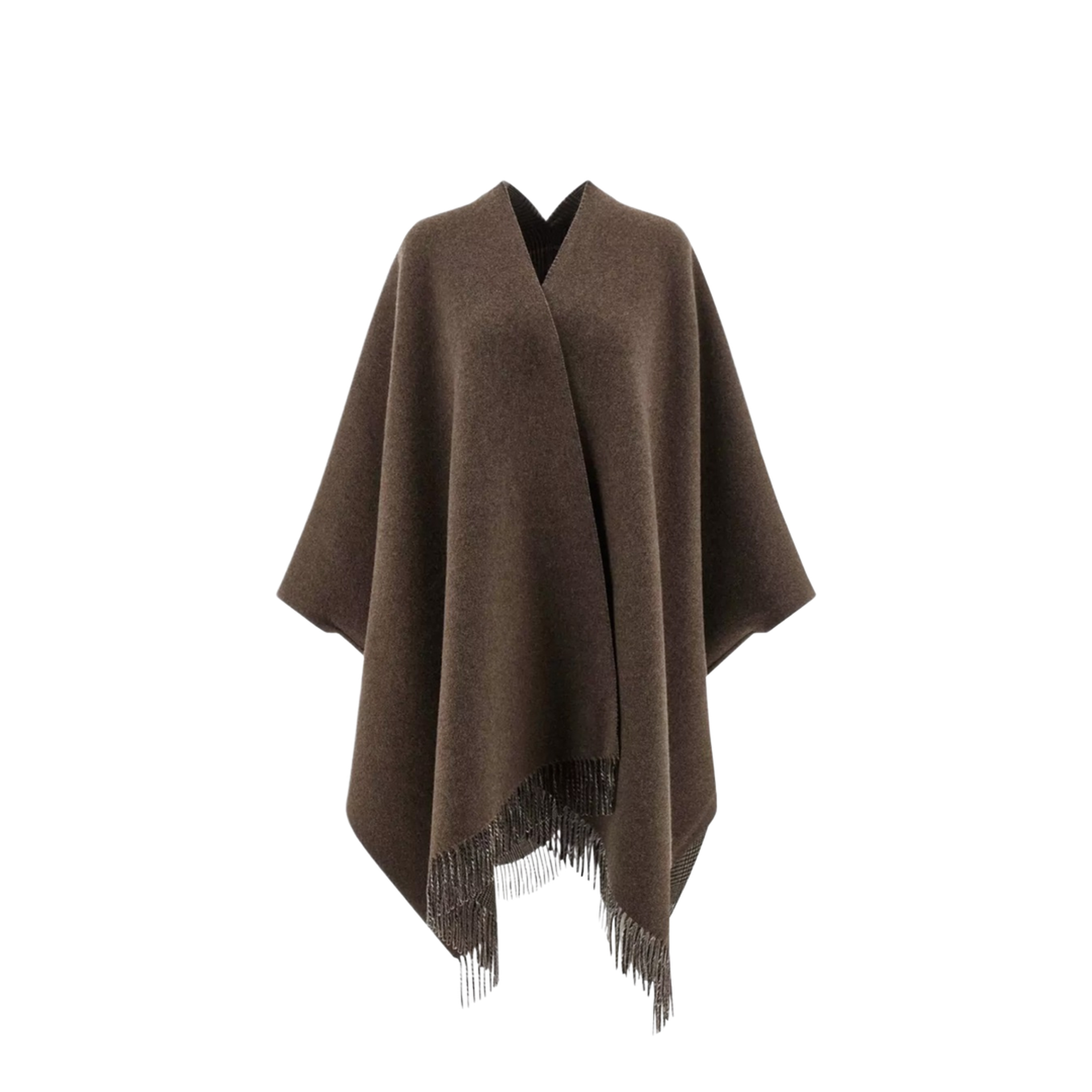 Fringed Check-Pattern Cape