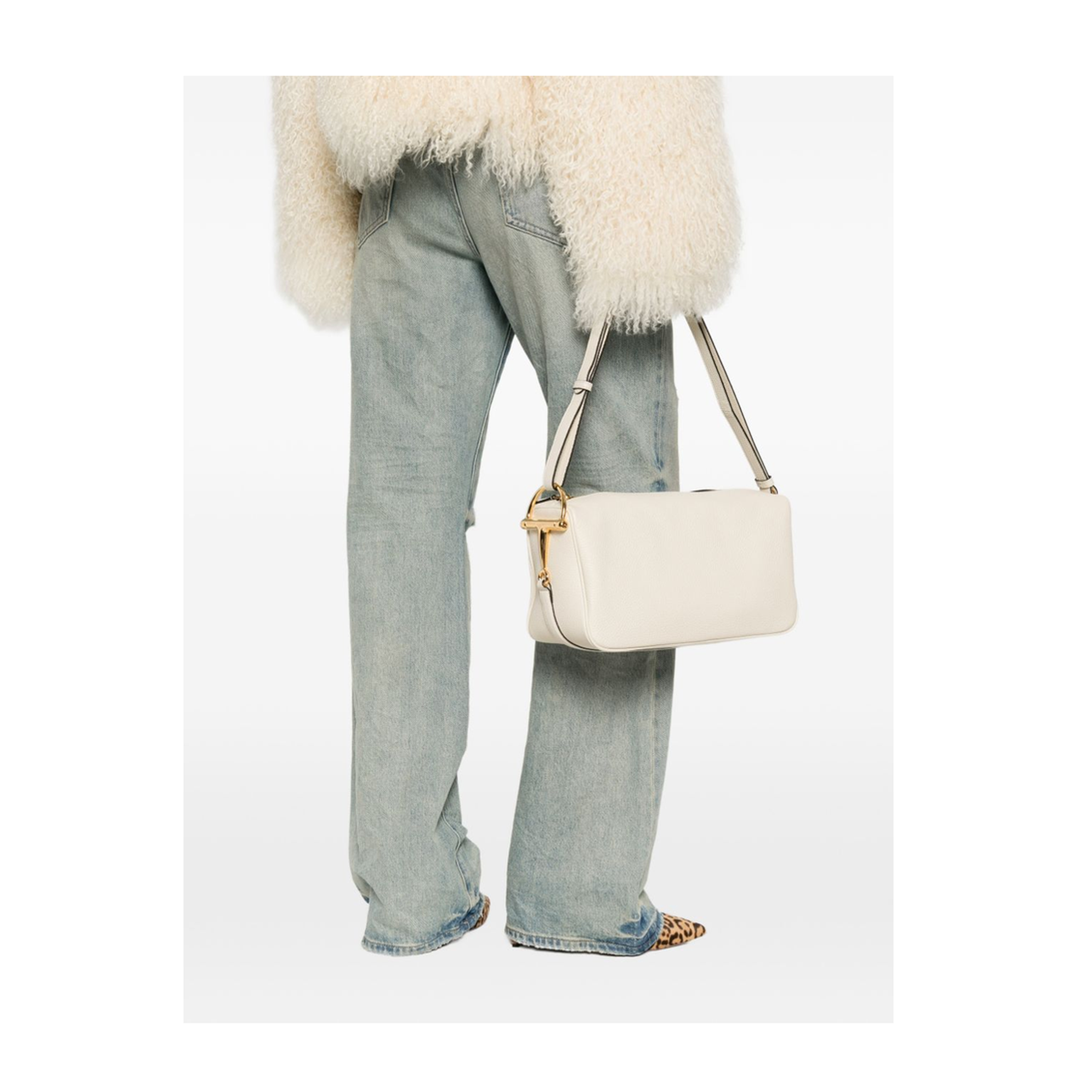 Half Horsebit Medium Calfskin Shoulder Bag - New Ivoire